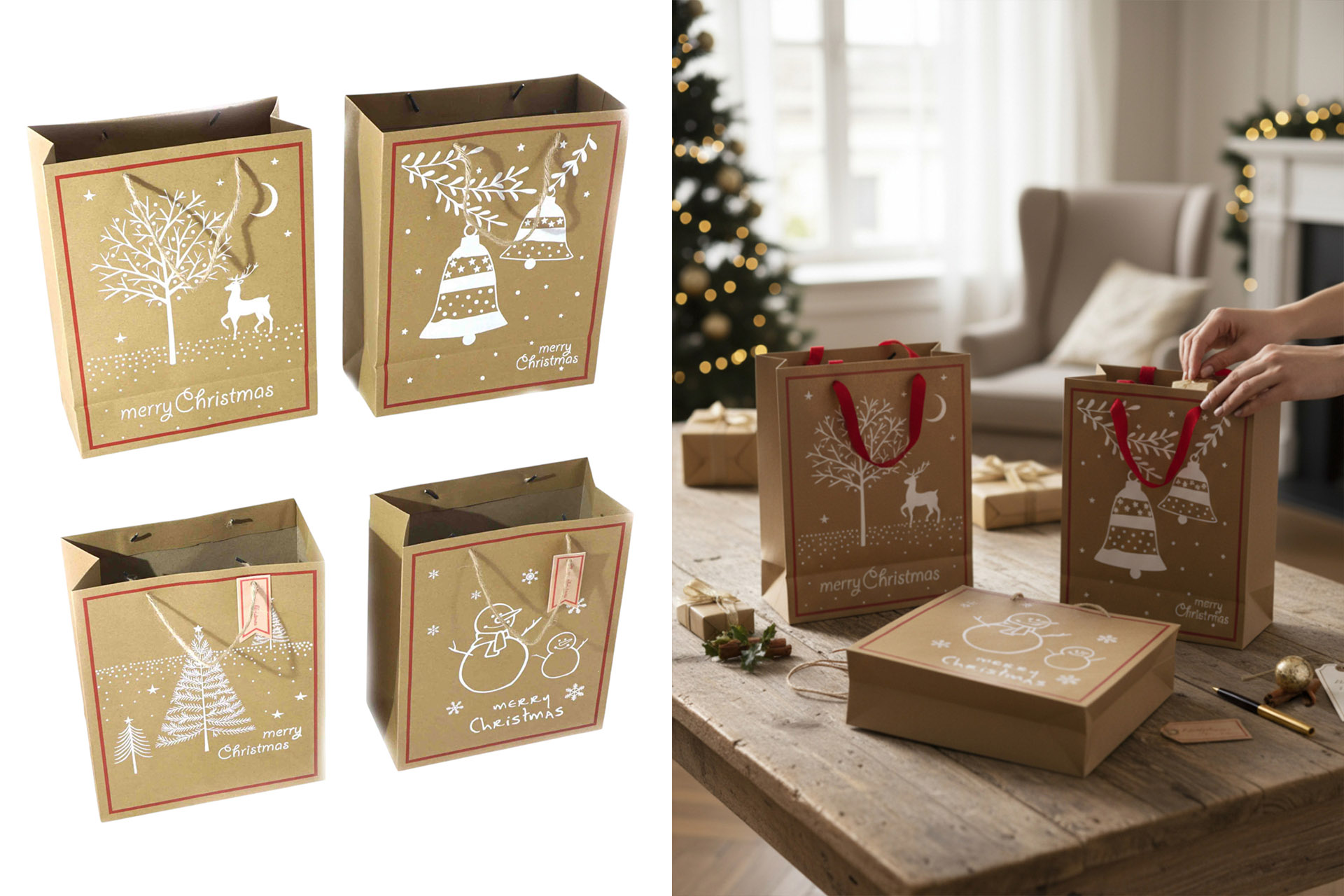 Geschenktüte Weihnachten "Merry Christmas" 26x32x12cm, 4 Designs