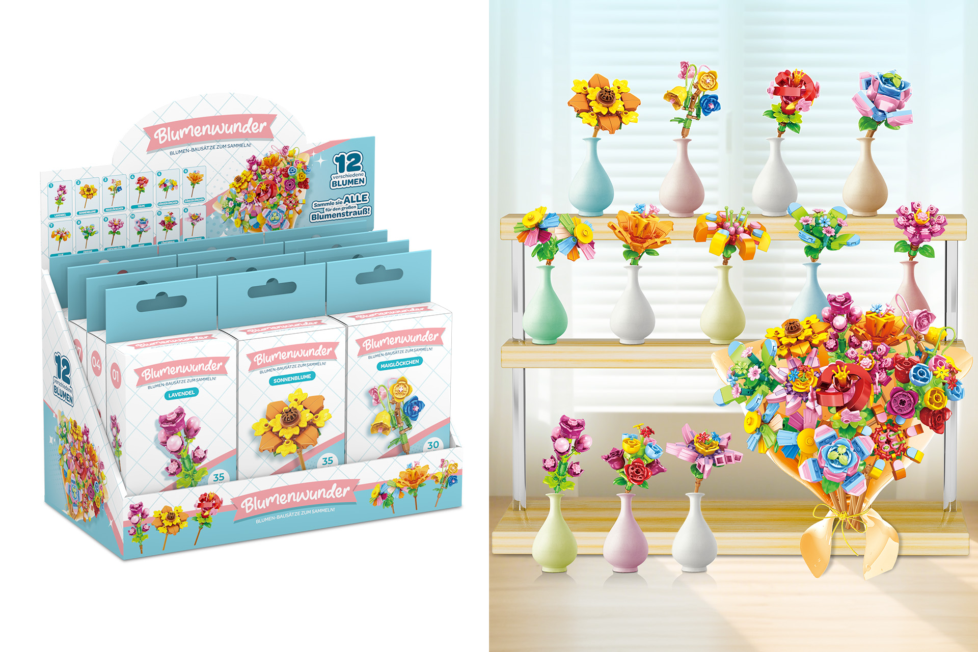 Bricks-Set "Blumen", 6,5x2,5x10,5cm, 12 Designs, im Display