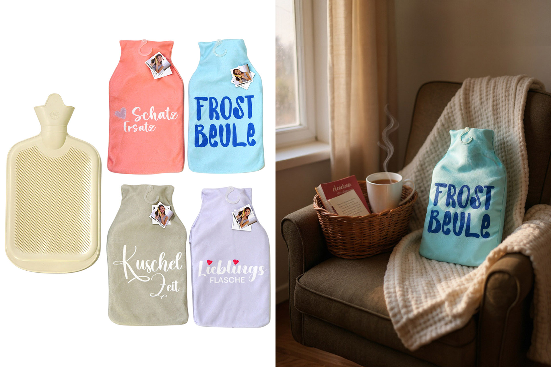 Wärmflasche 2L inkl Überzug "Superweich" 4 Designs
