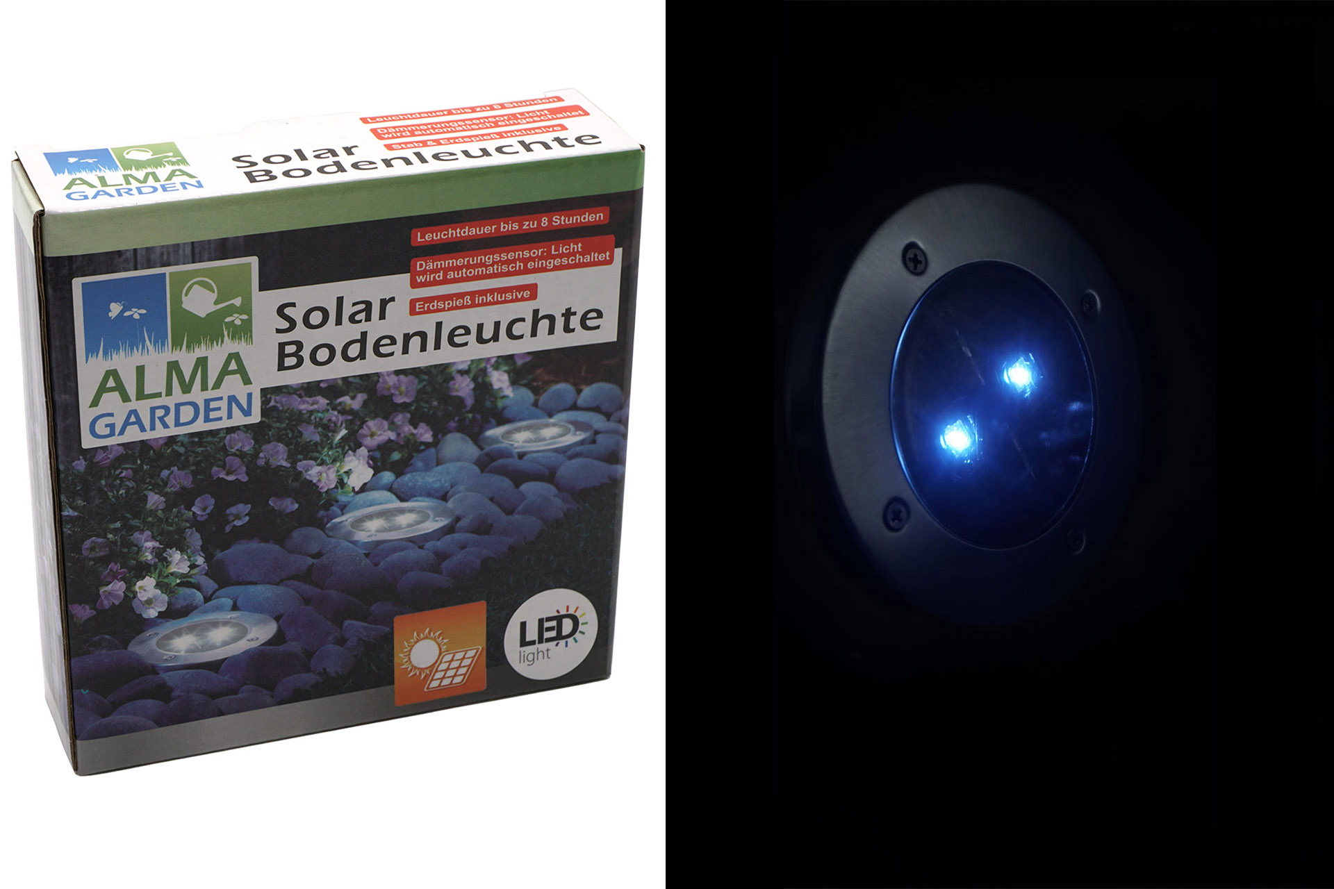 Solar Bodenleuchte Ø 12cm mit Erdspieß & 2 SMD's