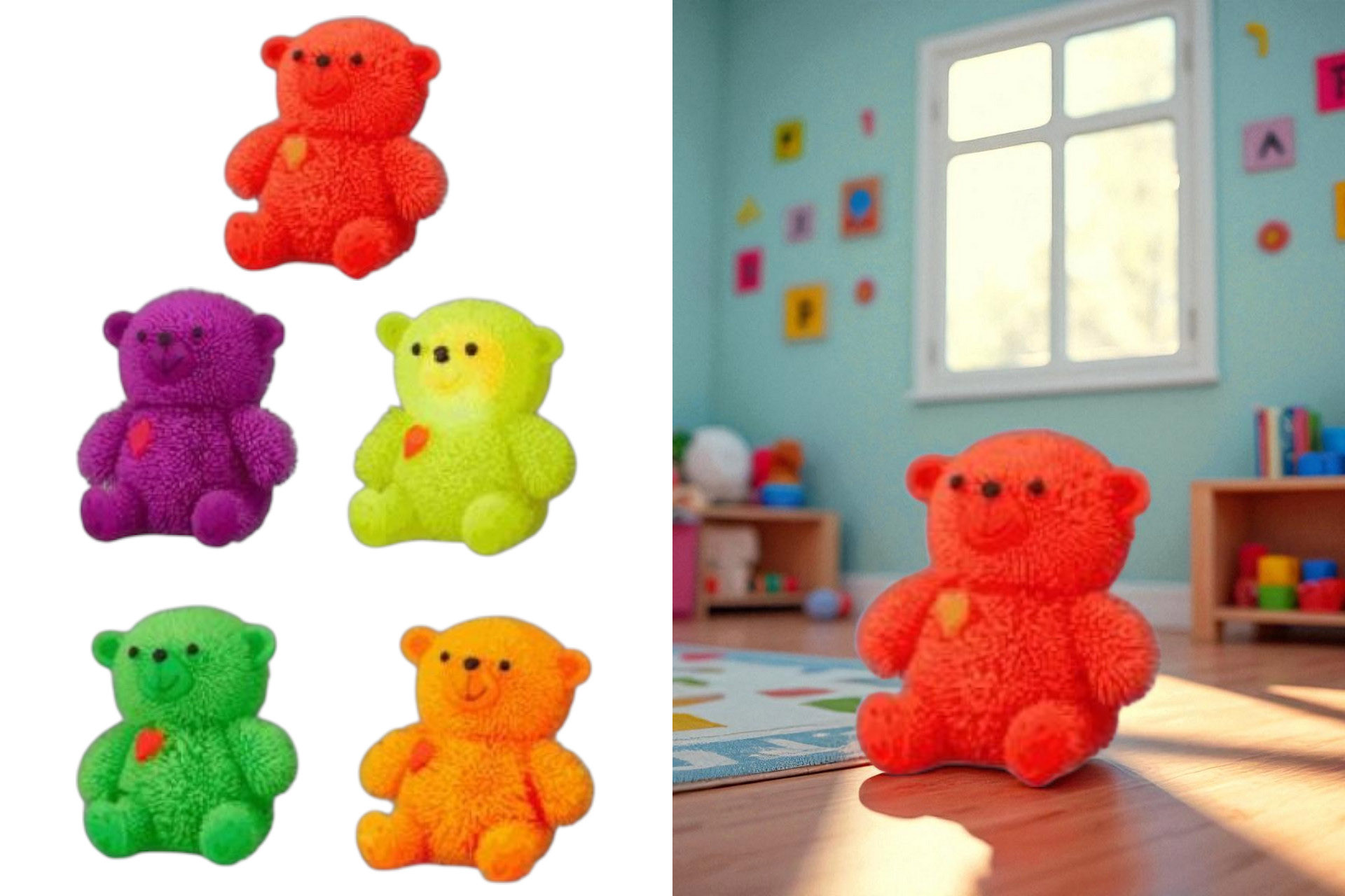 LED Zottel Bär mit Herz, 6x5,5x4cm, 6 Farben, im Display