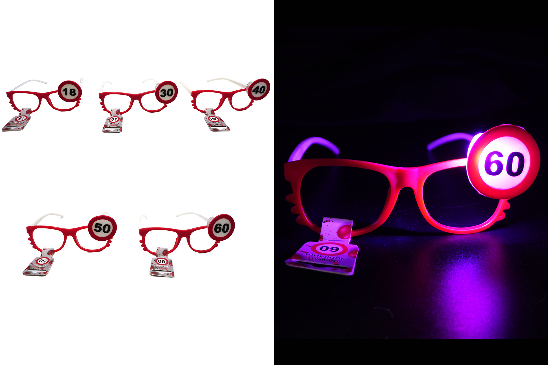 LED Partybrille "Jubiläum", mit Farbwechsel, 5 Designs
