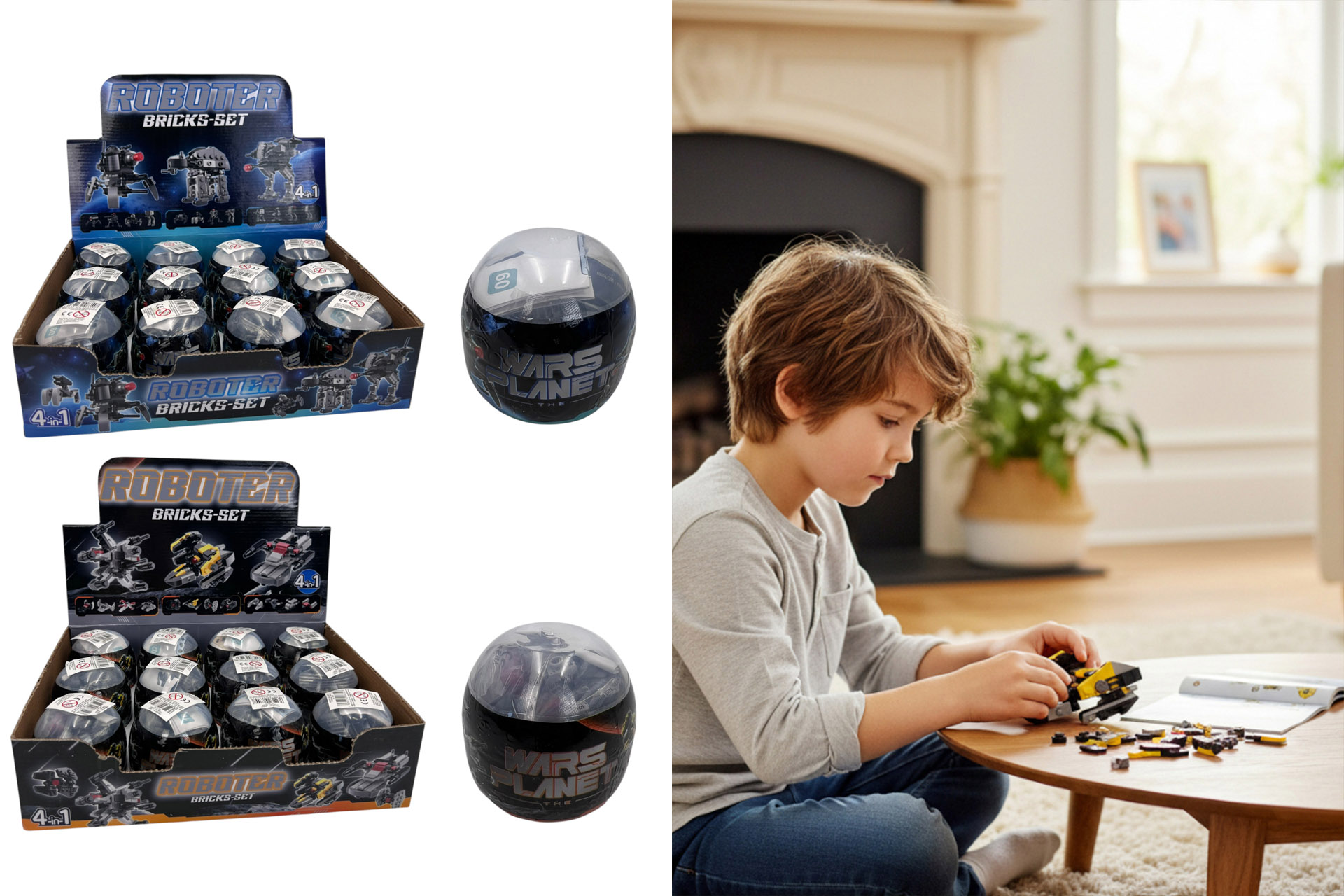 Bricks-Set "Roboter", 6,2x6,2x6,4cm, 2 Designs