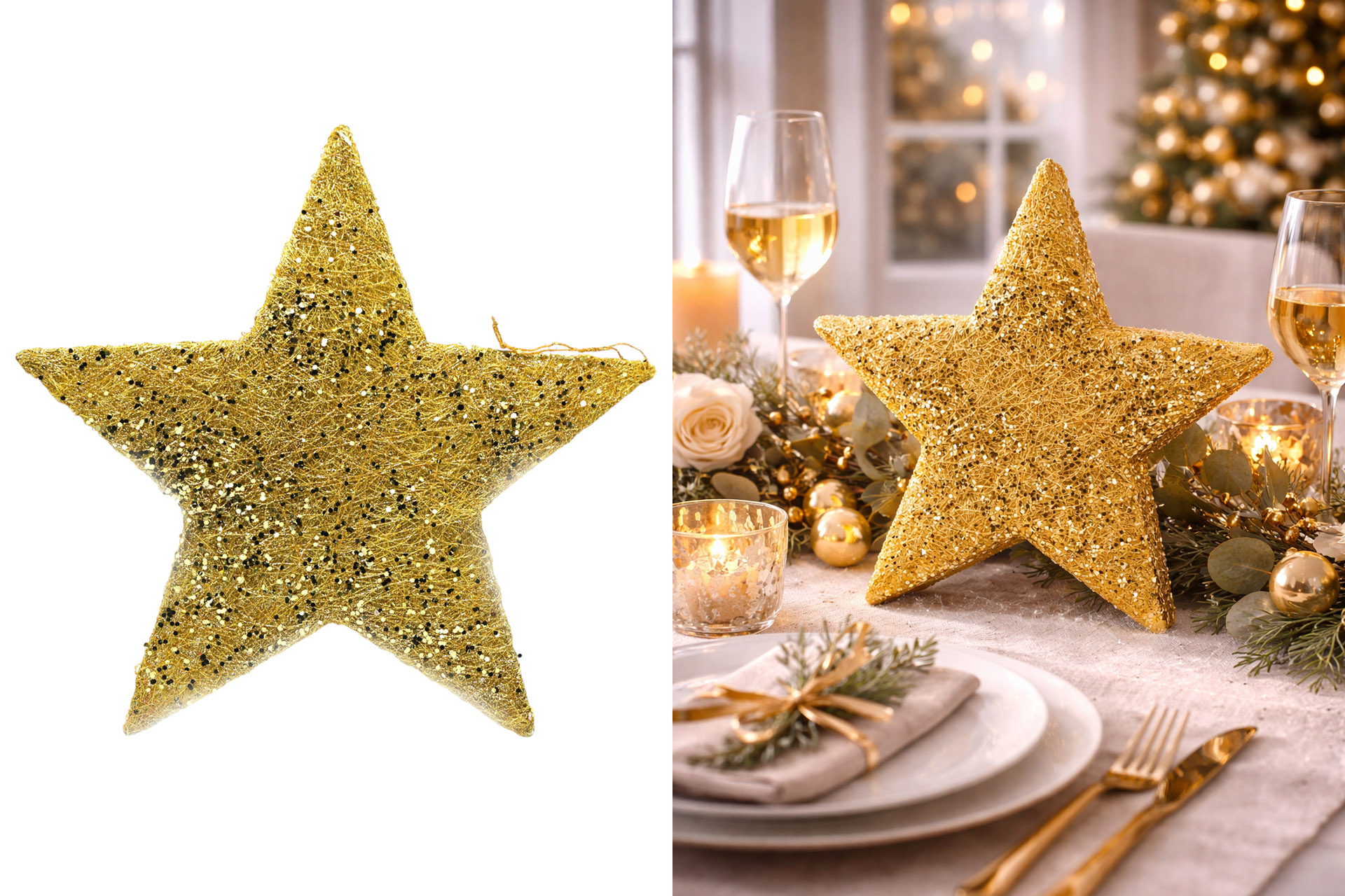 Sisalstern "Glitter" zum hängen, 50cm, gold