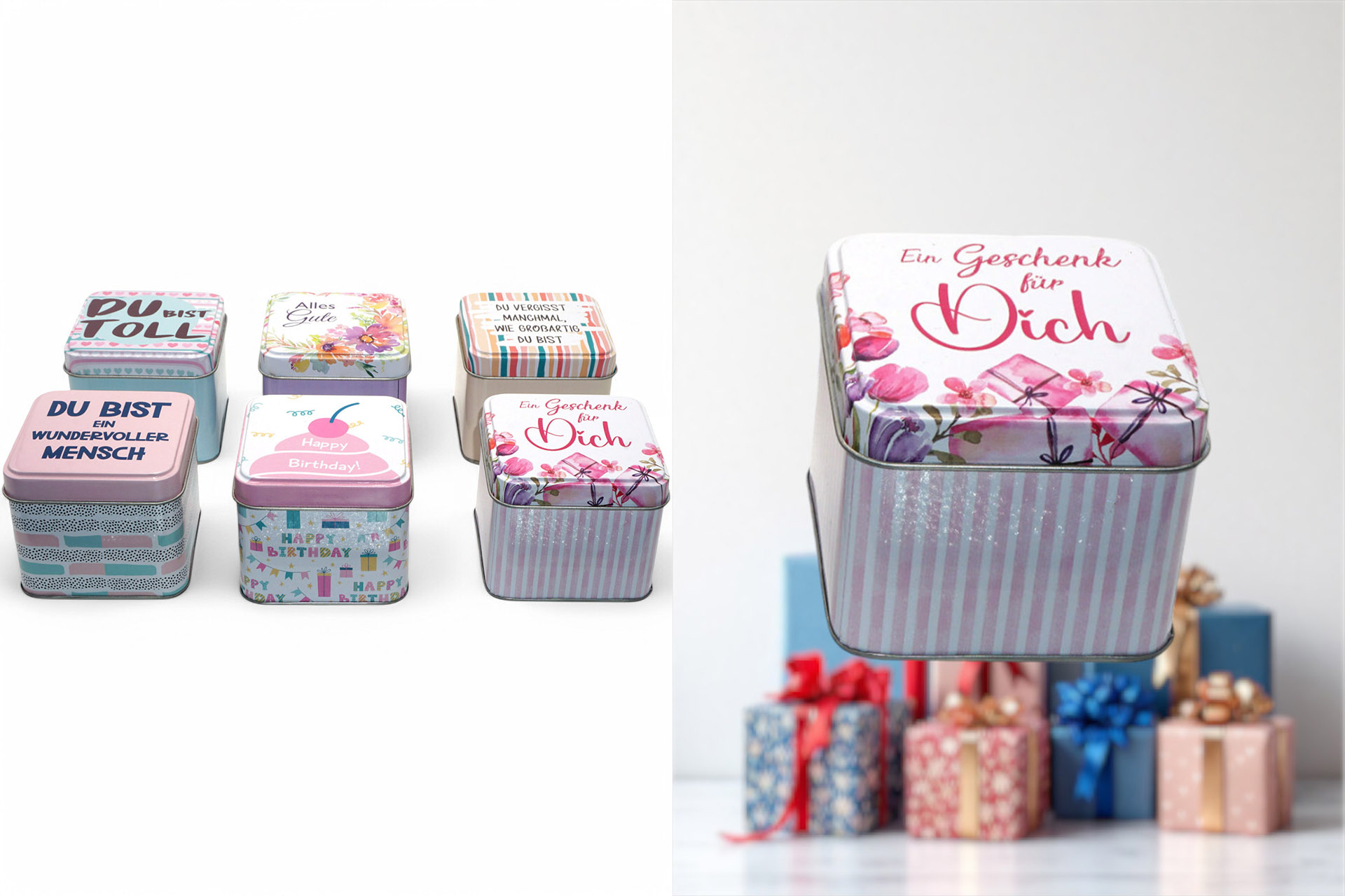 Geschenkbox mit Spruch, 8x7,5x6,5cm, 6 Designs