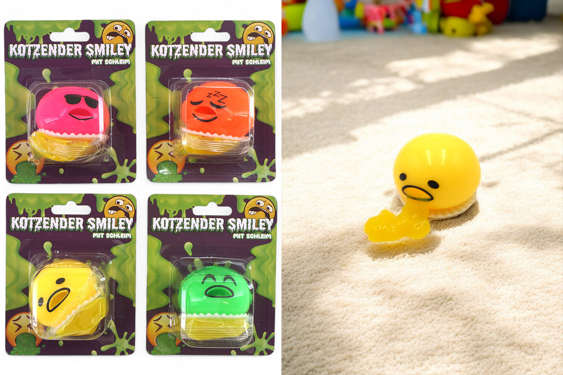 Smiley kotzend mit Schleim "Slime puke Ball", 4,5x5cm, 4 Farben