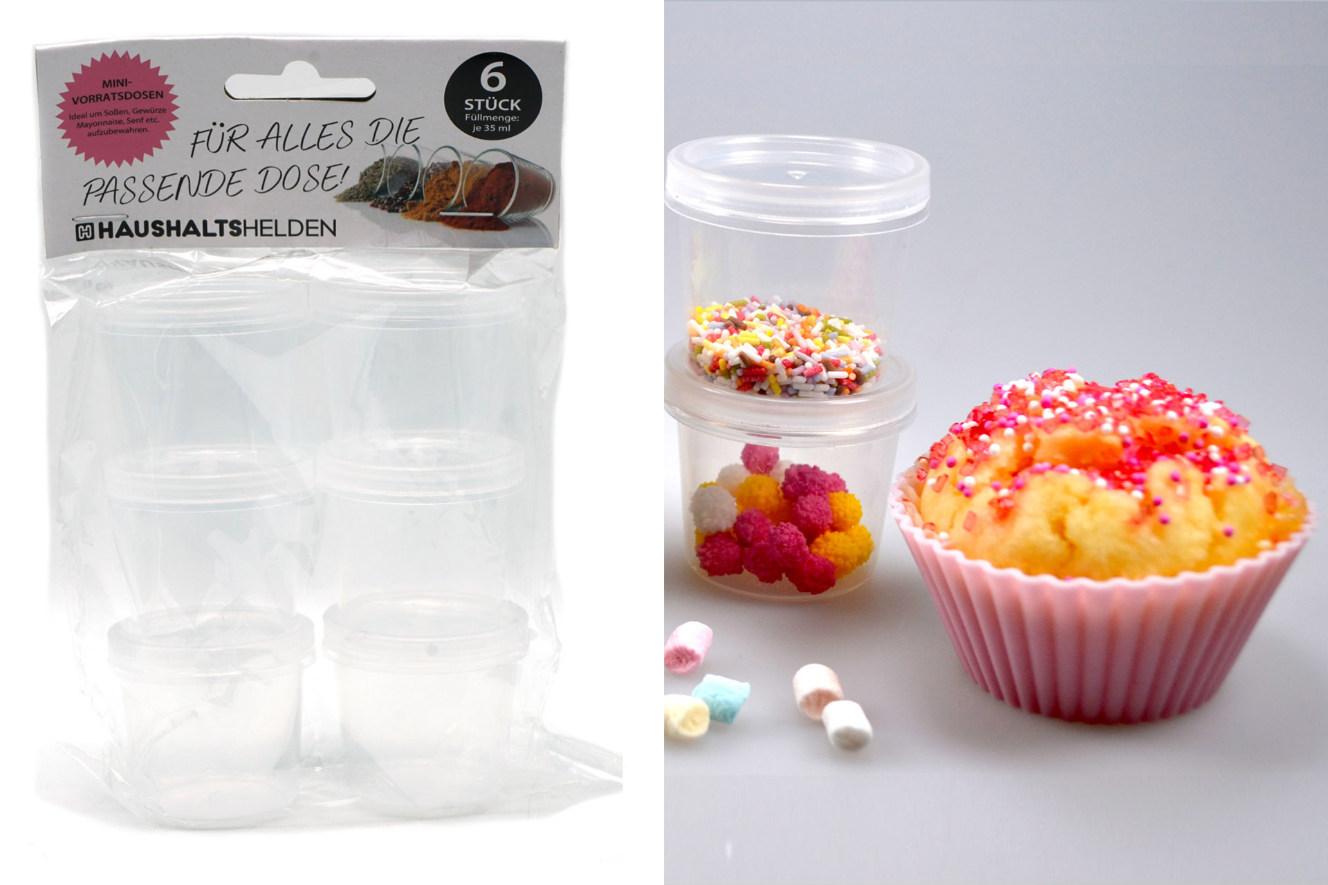 Plastic food storage containers with lid 35ml, set of 6
