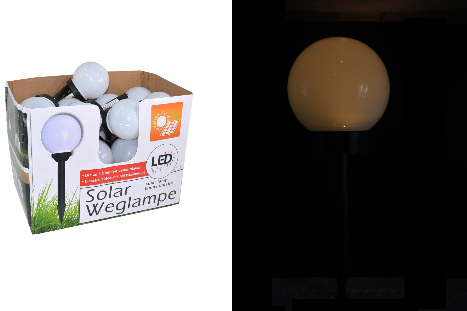 Solar Kugel Ø10cm Weglampe rund LED schwarzer Stick