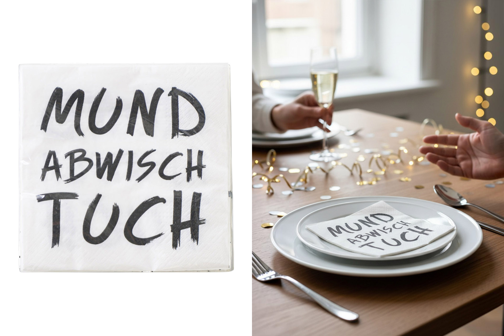 Servietten "Mund abwisch Tuch" 33x33cm, ¼ Falz, 3-lagig, 20er Pack