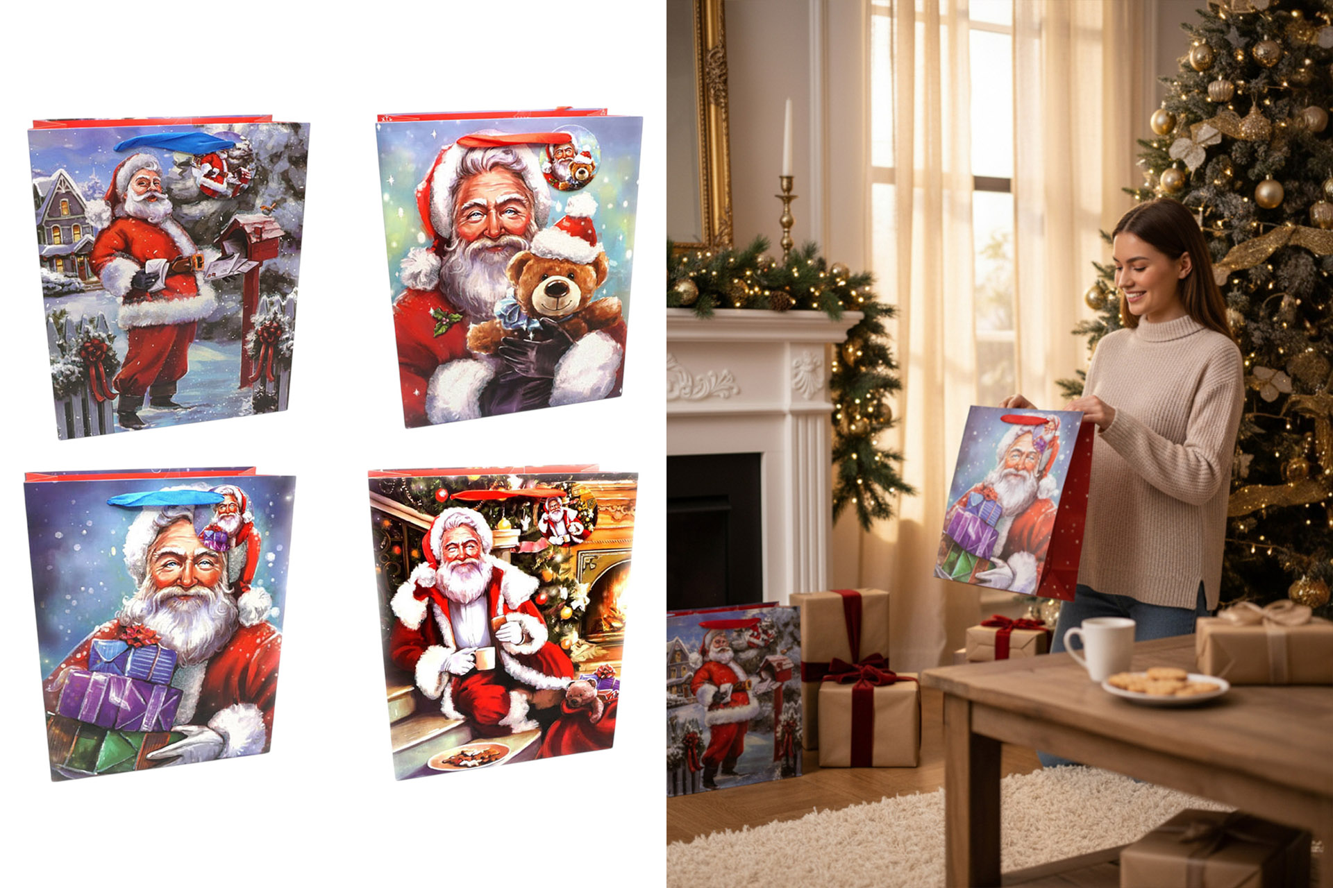 Geschenktüte Weihnachten "Santa" 26x32x12cm, 4 Designs