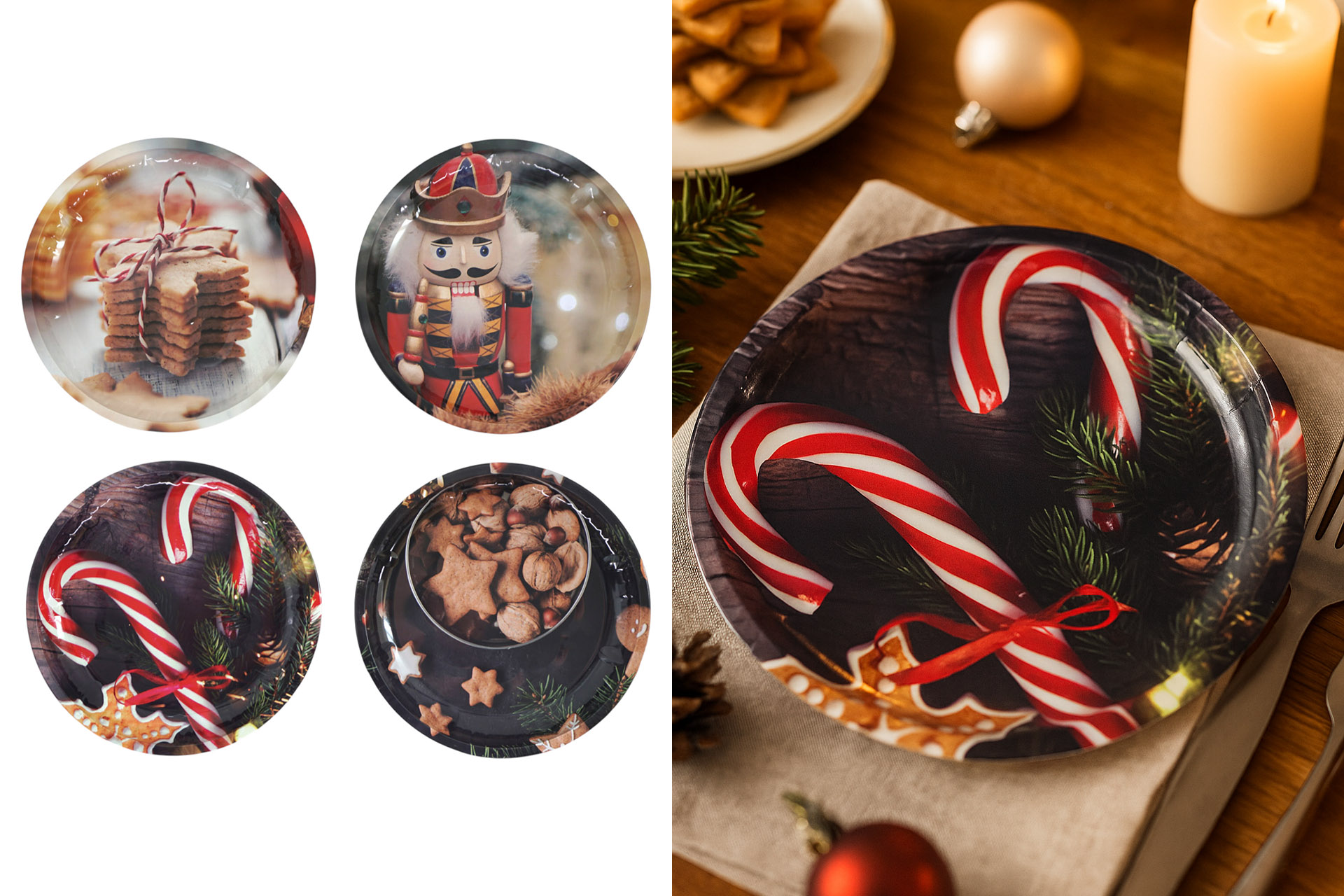 Gebäck- und Dekoteller Weihnachten Ø26cm, Metall, 4 Designs