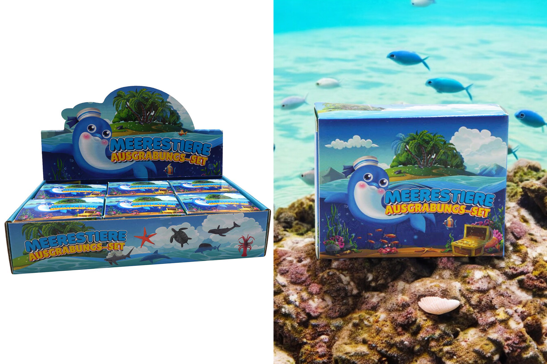 Ausgrabung Set "DIG IT" Meerestiere, 8,5x6,5x3cm, 12fach sortiert Display