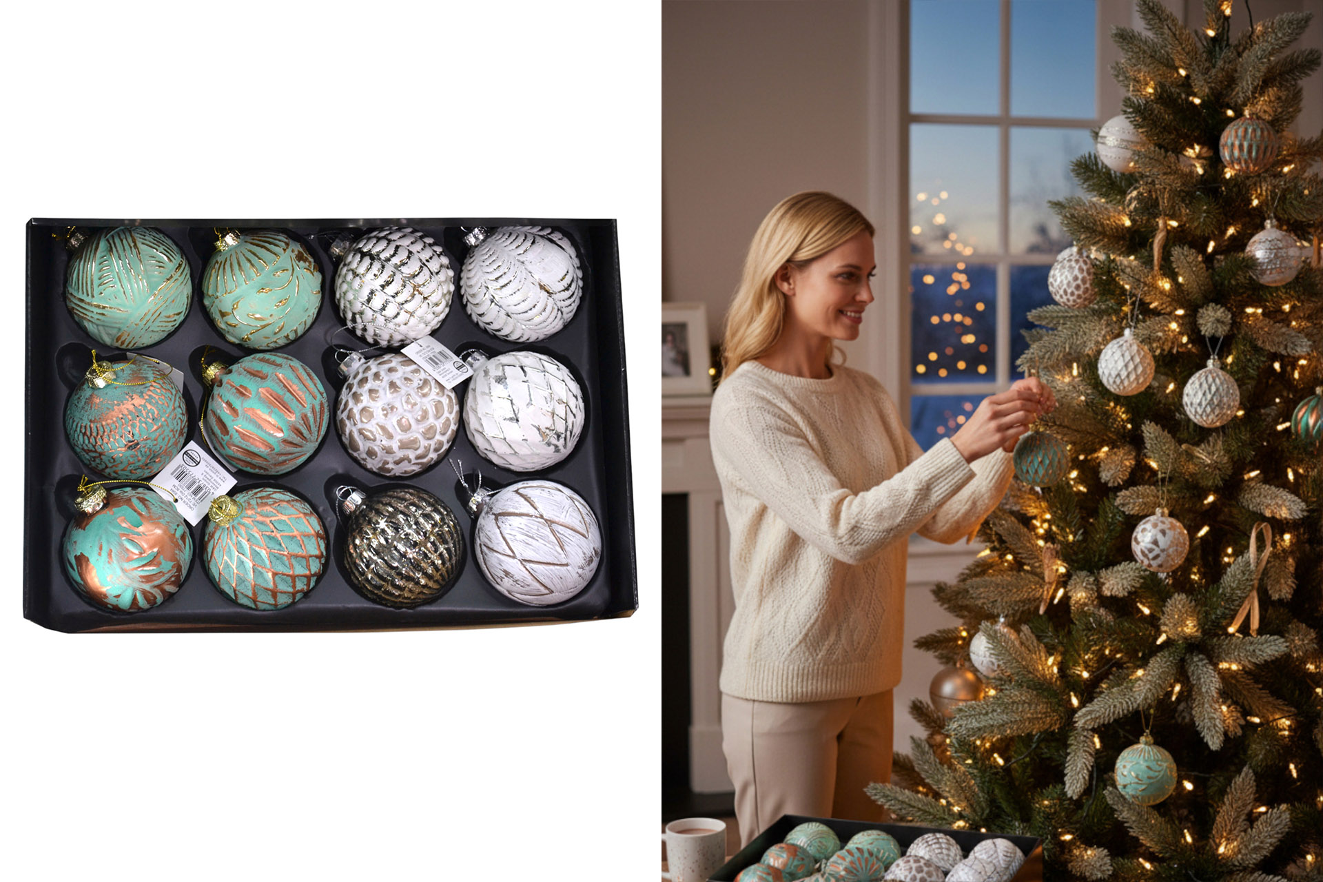 Weihnachtskugeln Glas "Deluxe" Ø 8cm im Display, Sortiment L