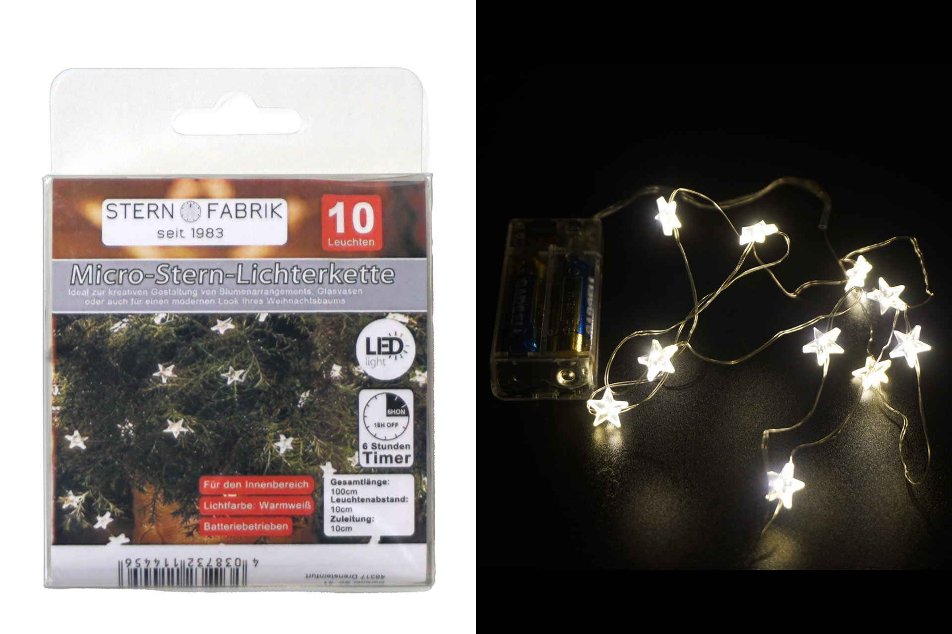 Lichterkette Basics LED Mikro Stern mit Timer, 10er