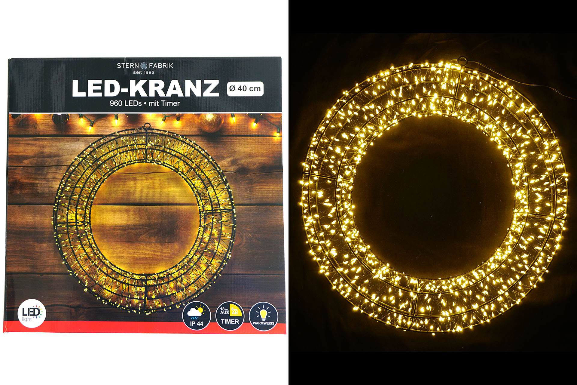 LED Kranz, Ø 40cm, IP 44, mit Timer