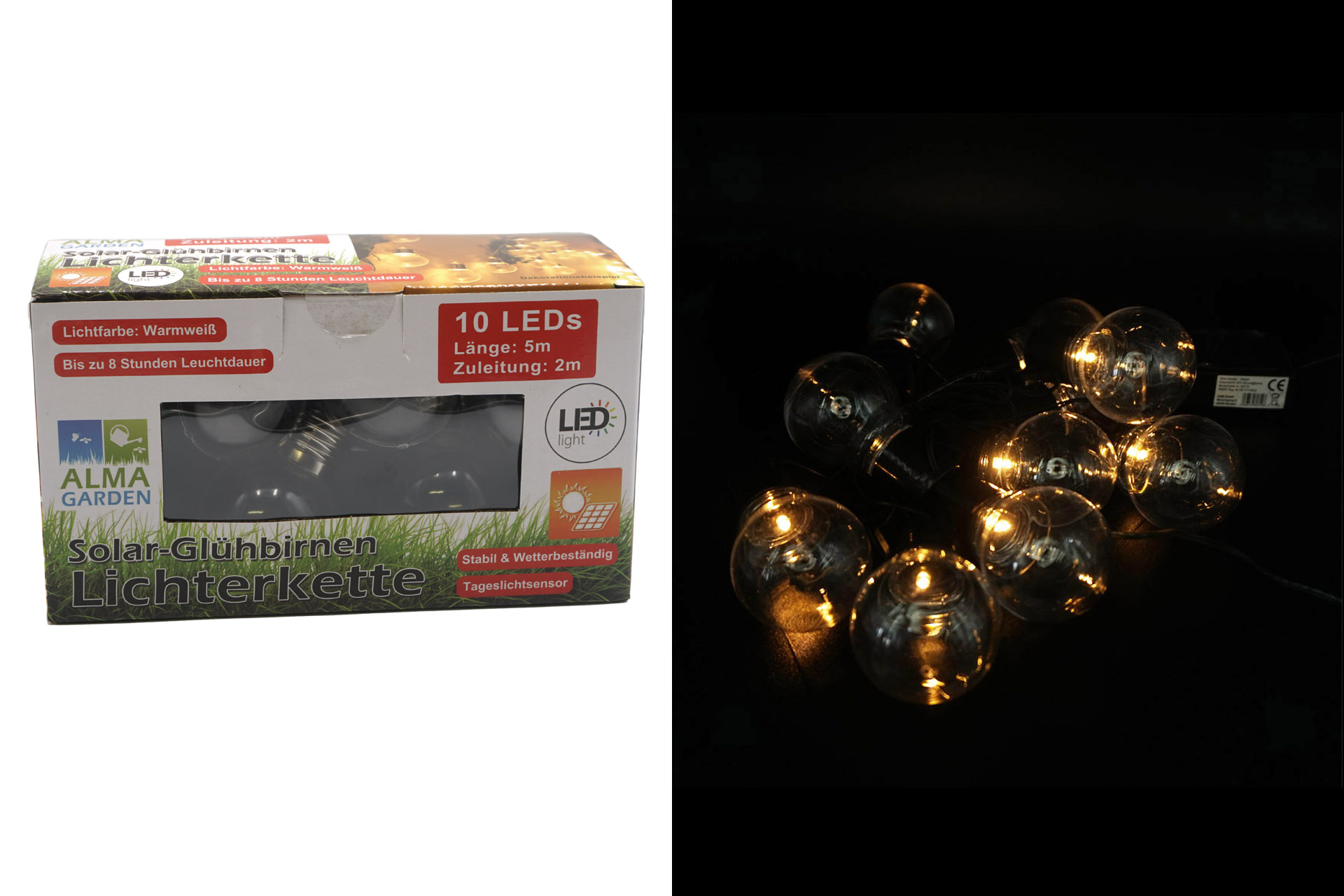 Solar Lichterkette Glühbirnen 10 LED, ca. 5m
