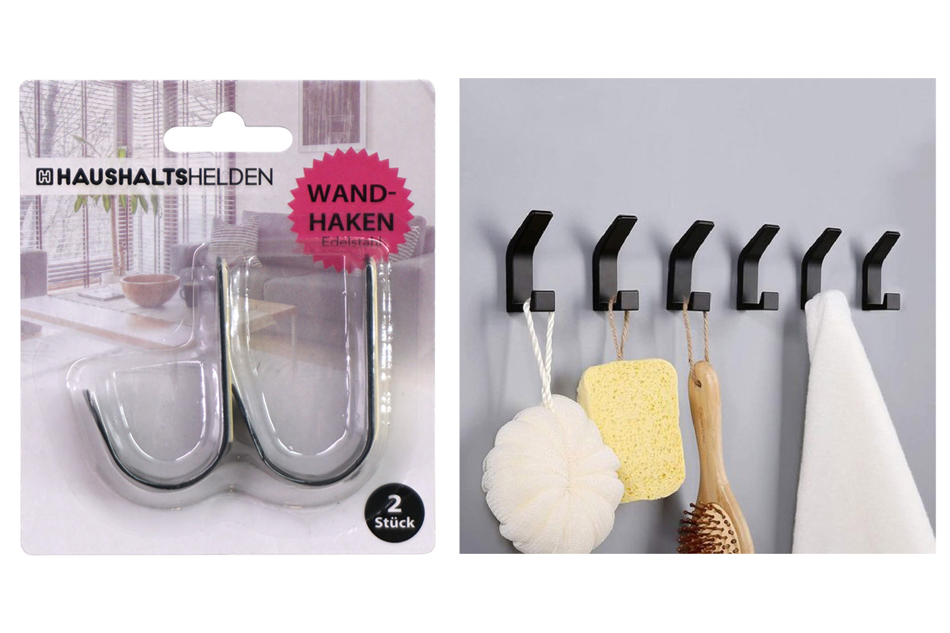 Wandhaken Edelstahl schwarz selbstklebend, 2er