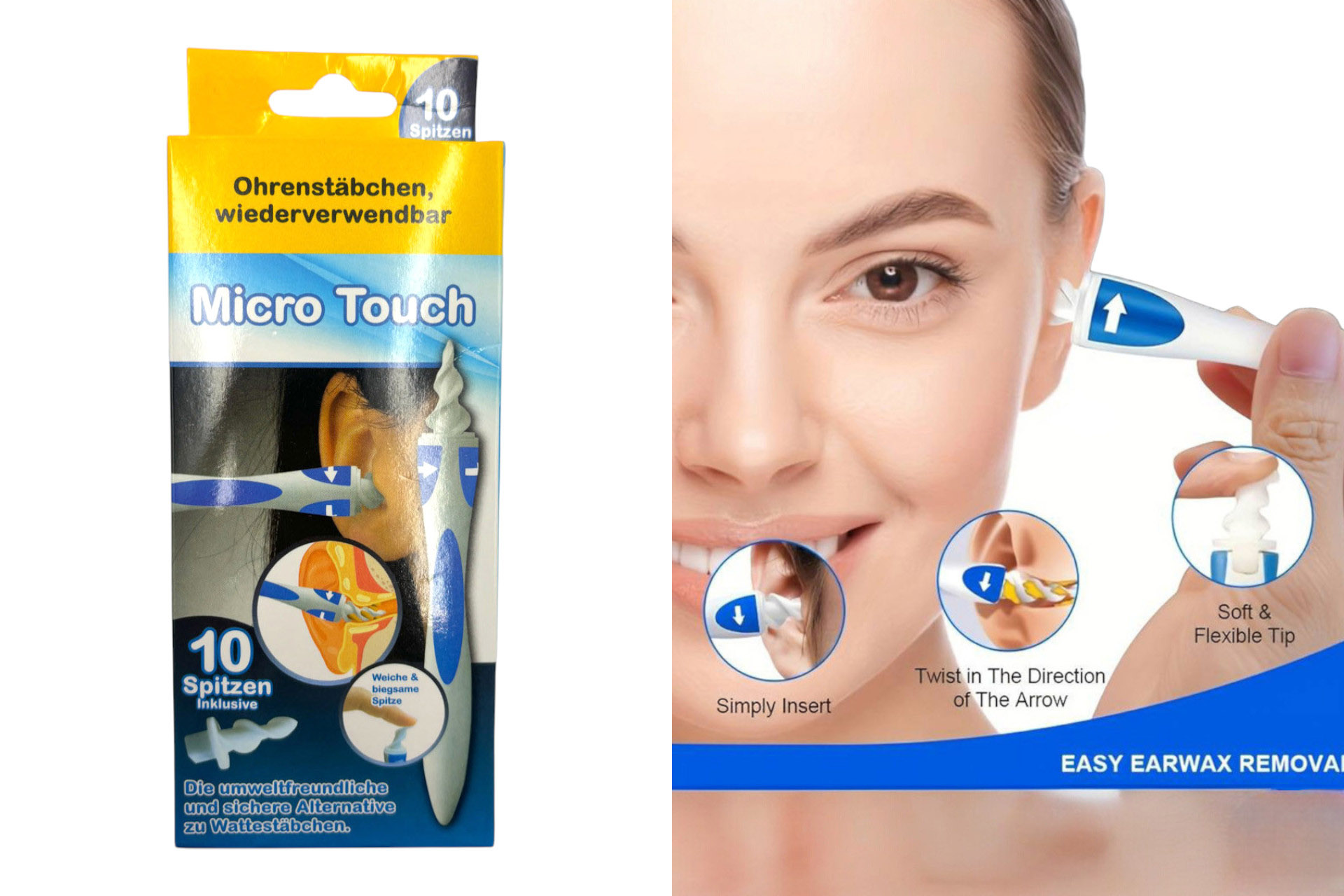 Ohrenreiniger "Safe & Clean", Griff + 10x waschbare Aufsätze