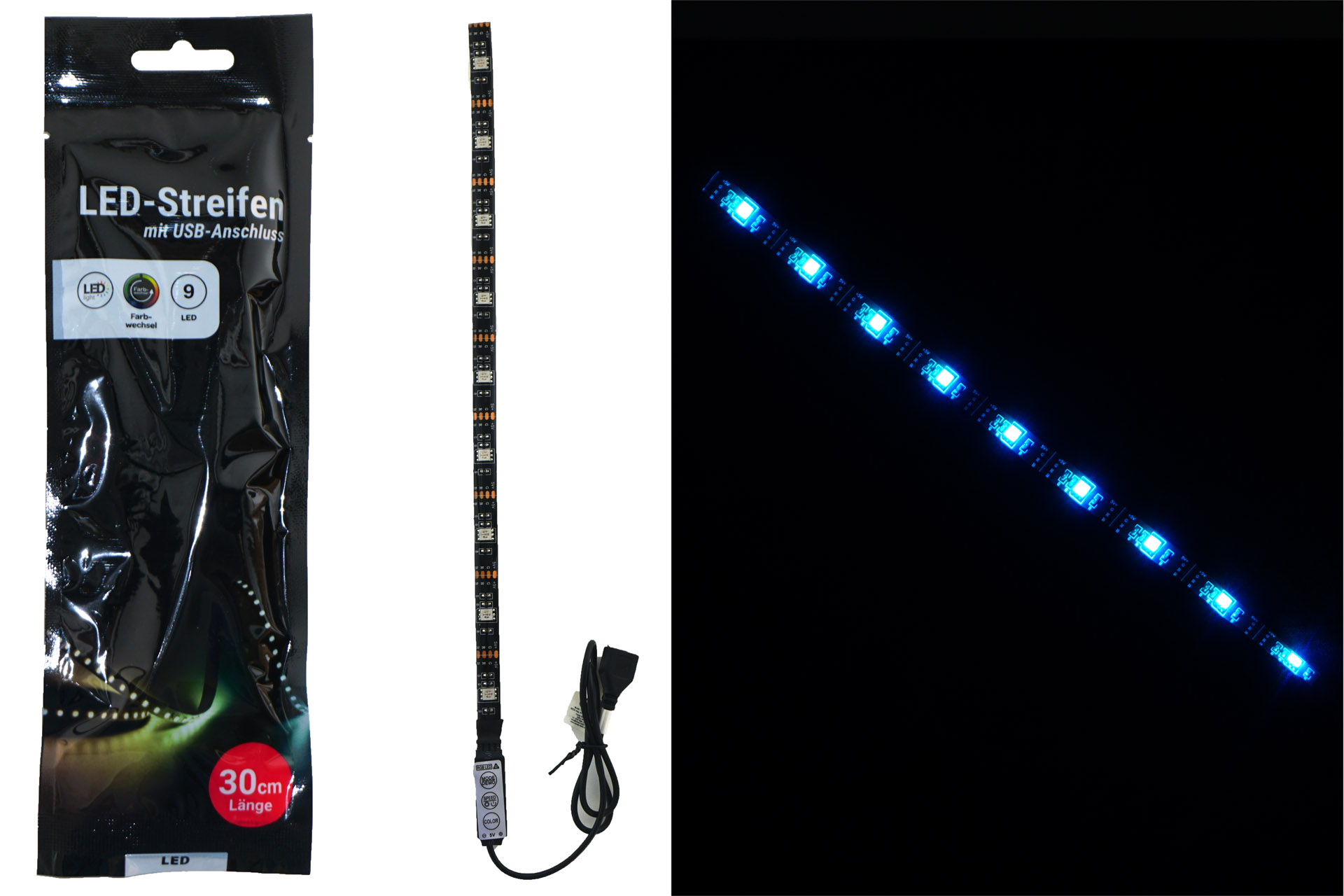 LED Licht "Streifen" mit USB Anschluss, 9 LEDs, 30cm
