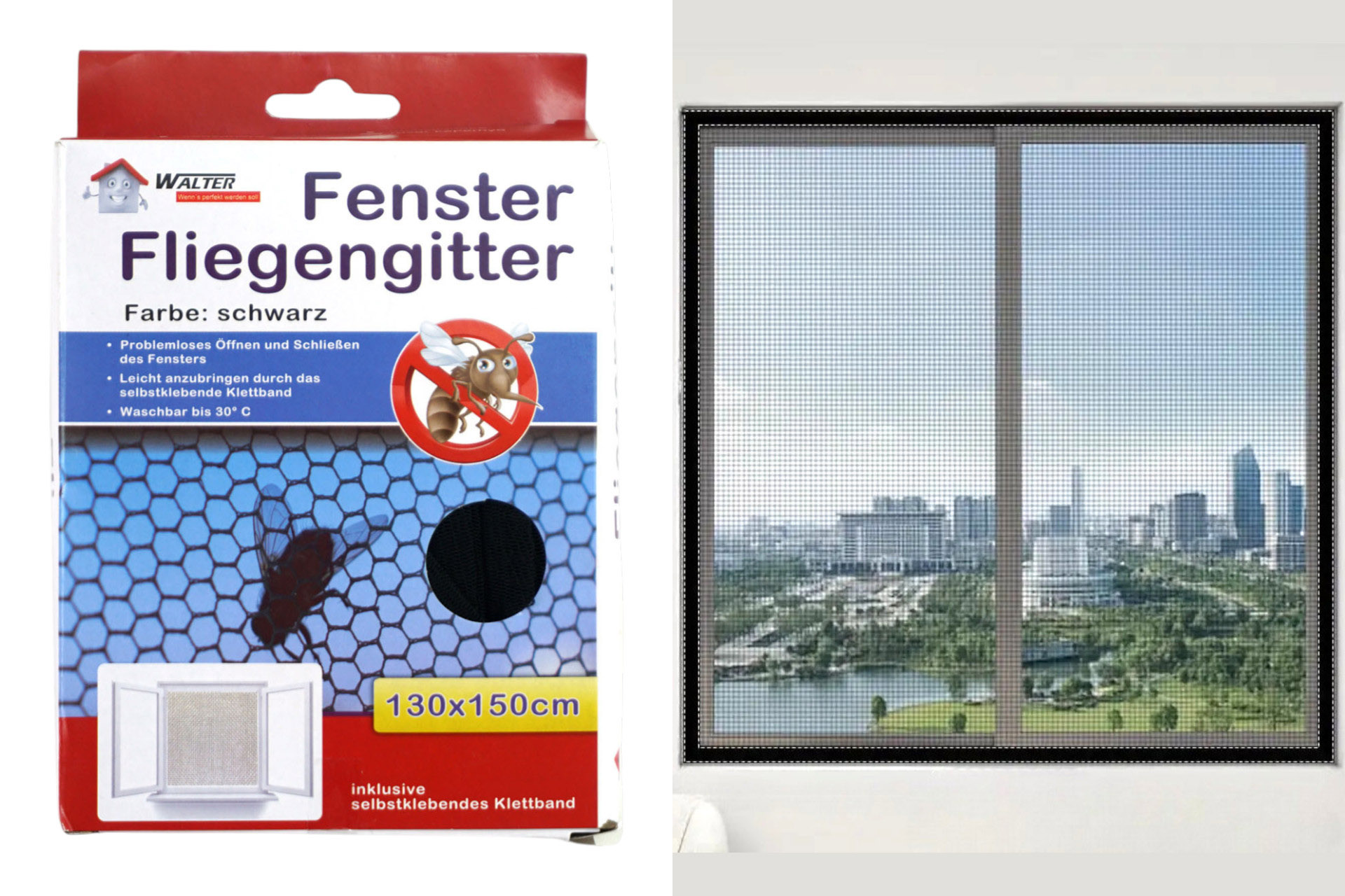 Insektennetz, 130x150cm mit Klettband, schwarz