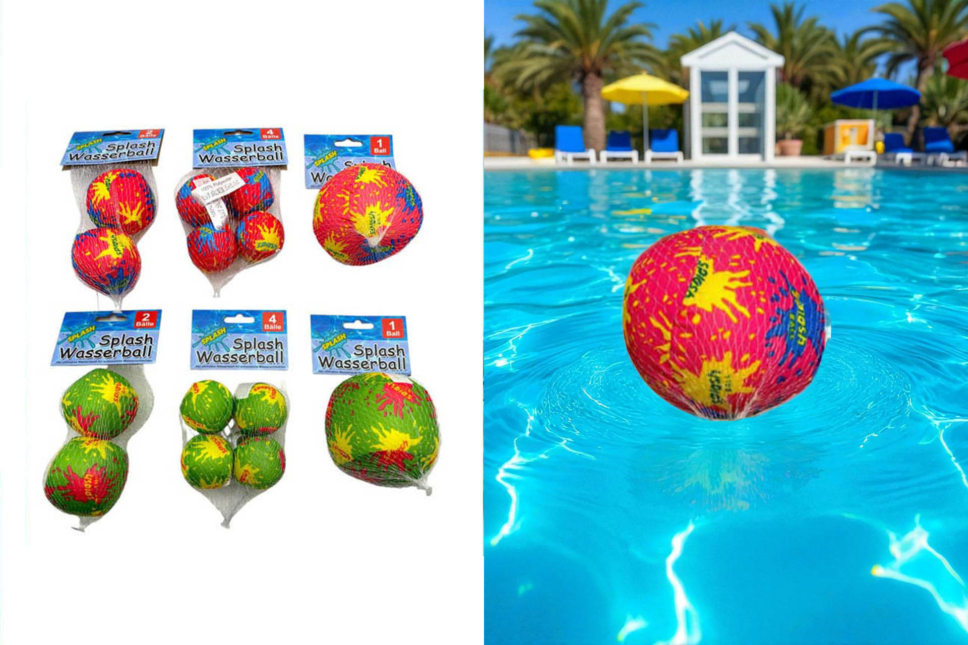 Wasserball Splash, 3-fach Größen sortiert, 2 Farben