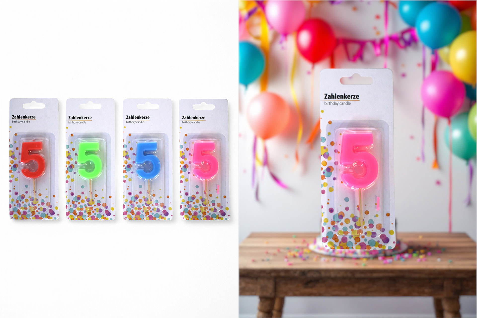 Birthday candle on wooden stick "5" 8cm