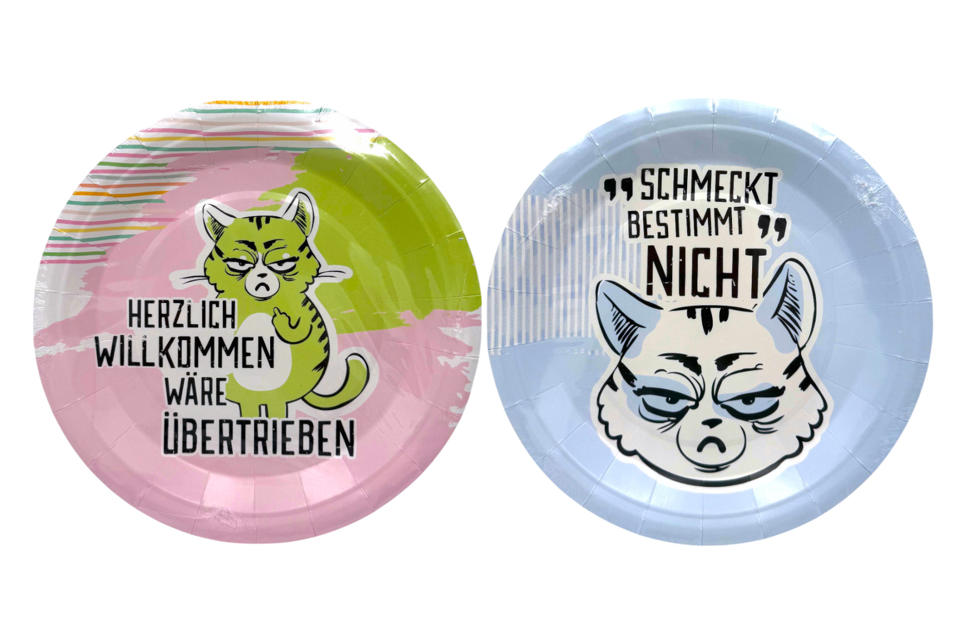 Pappteller "Miesekatze", Ø 23cm, 6er Set, 2 Designs
