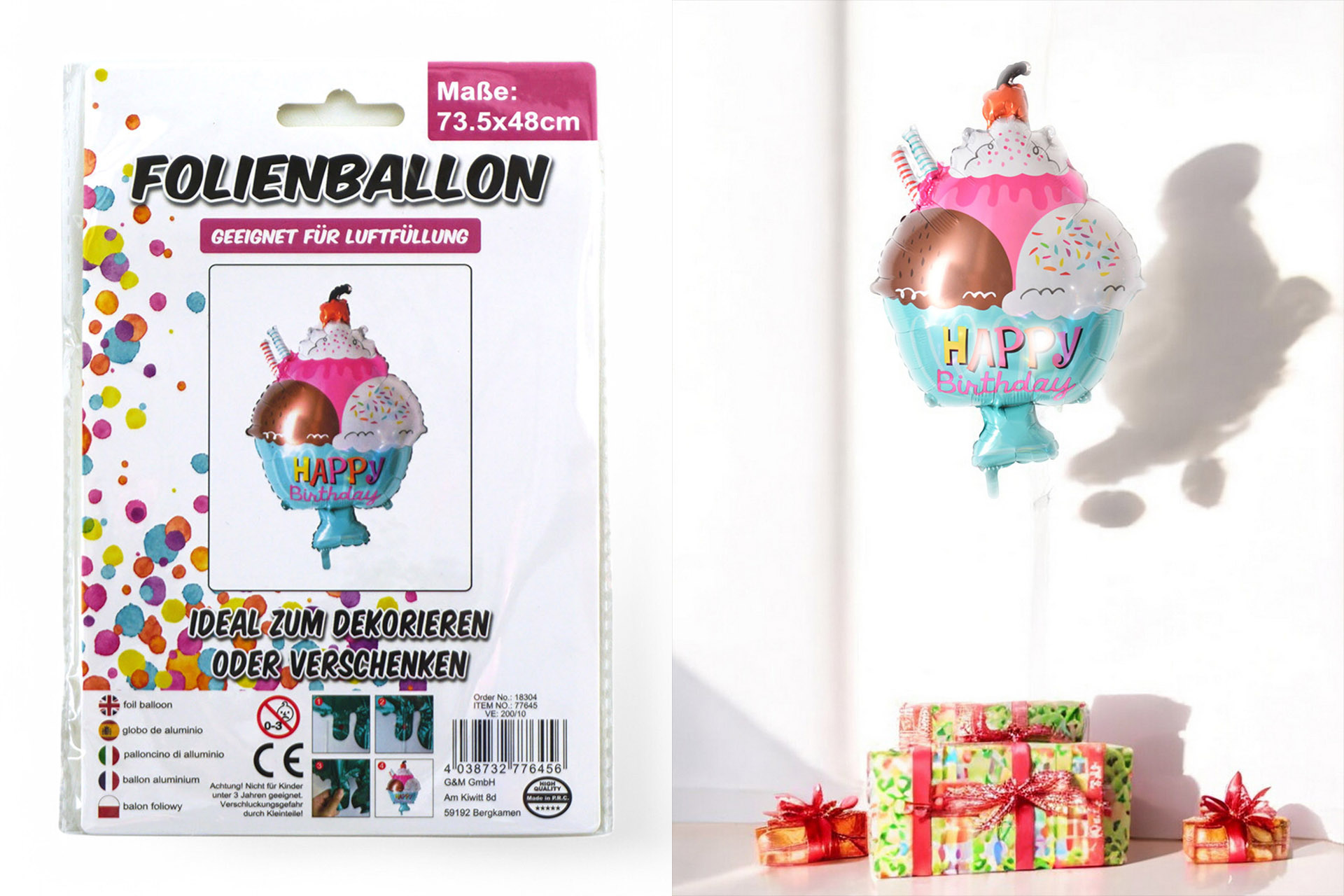 Folienballon "Eis, Happy Birthday", 76cm