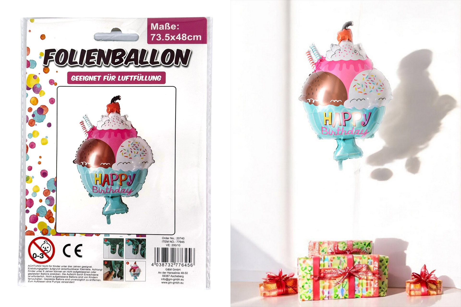 Folienballon "Eis, Happy Birthday", 76cm
