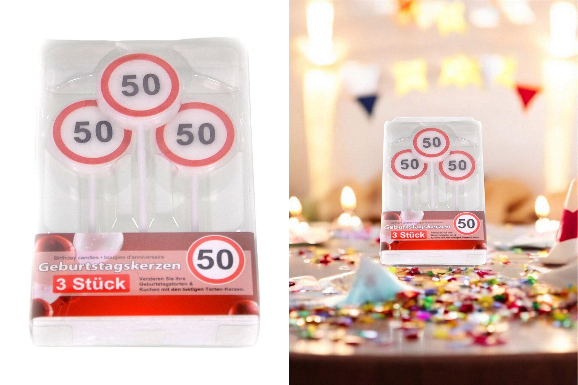 Jubiläums Sortiment Refill für Display Geburtstagskerzen 3er "50"