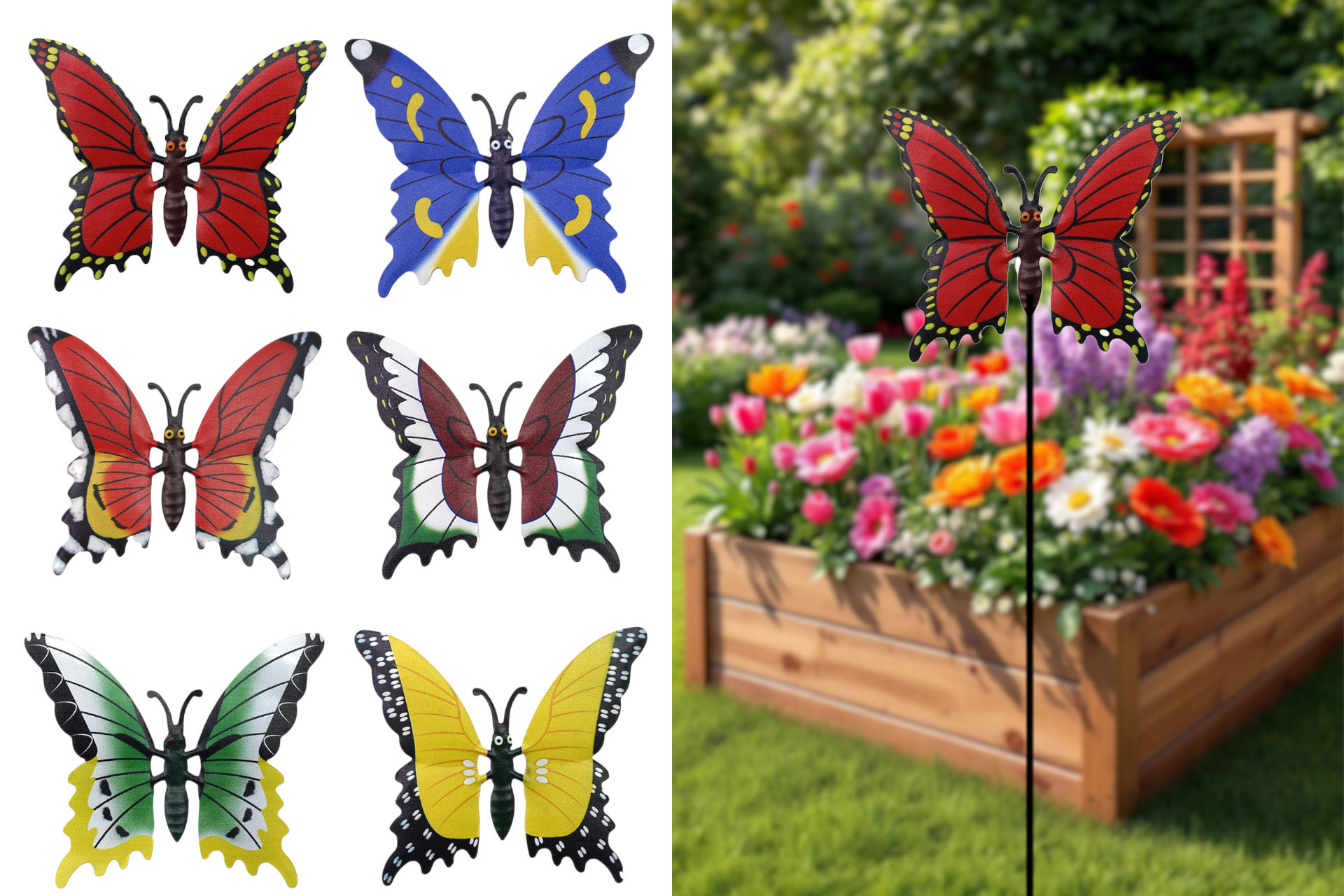 Garden steak, butterflies on stick 50cm, 6 designs