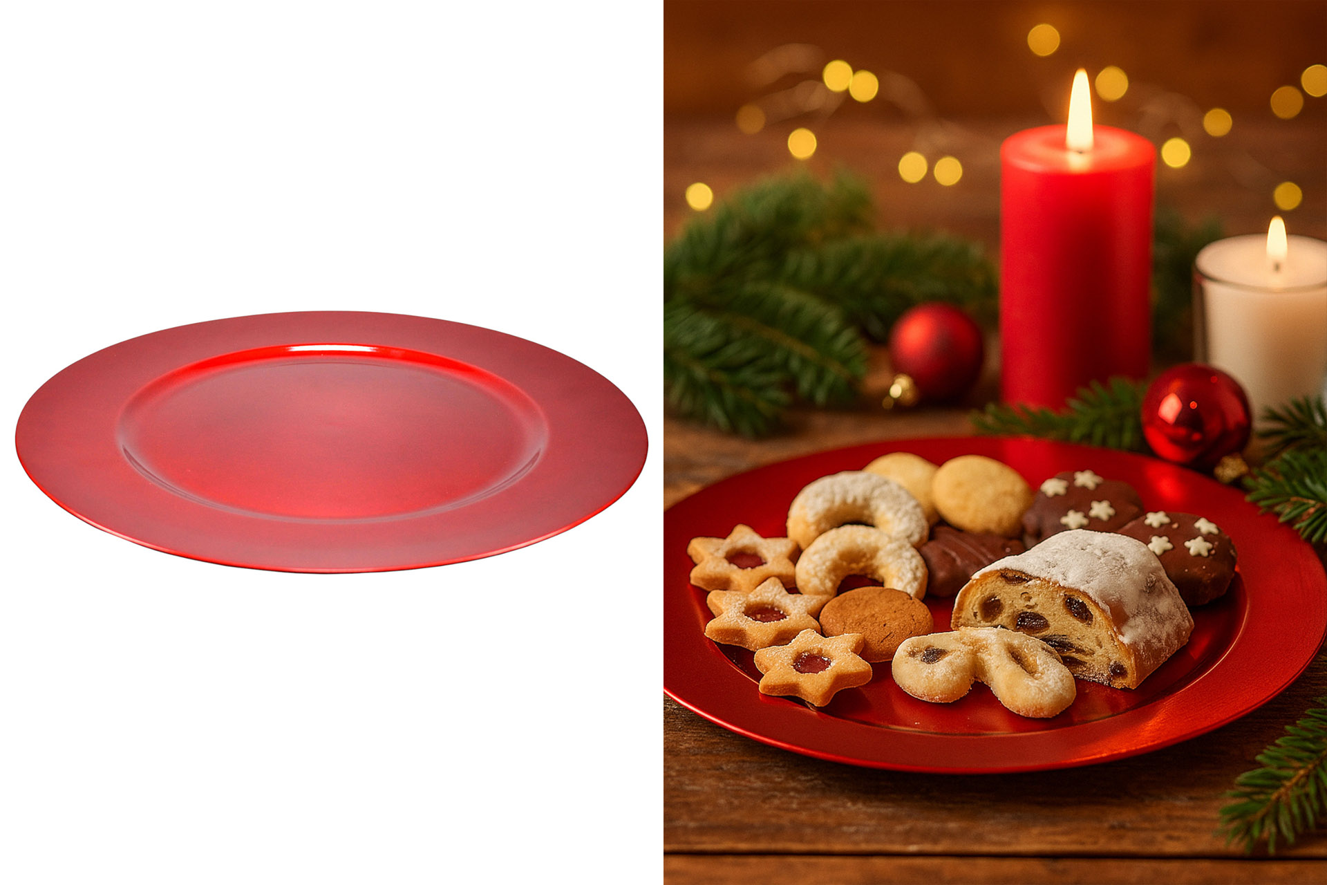 Gebäck- und Dekoteller Weihnachten Ø 33cm, rot