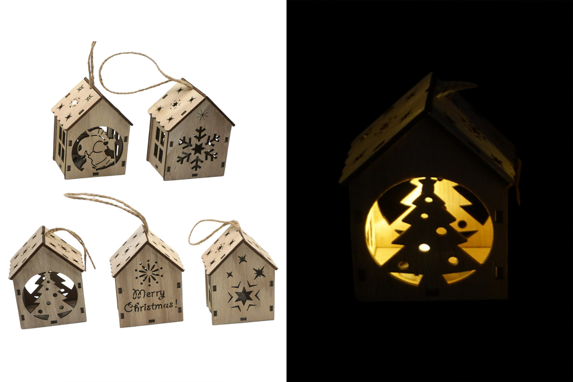 LED Weihnachtshaus Holz, 5 Designs, 6x8,5x4,5cm