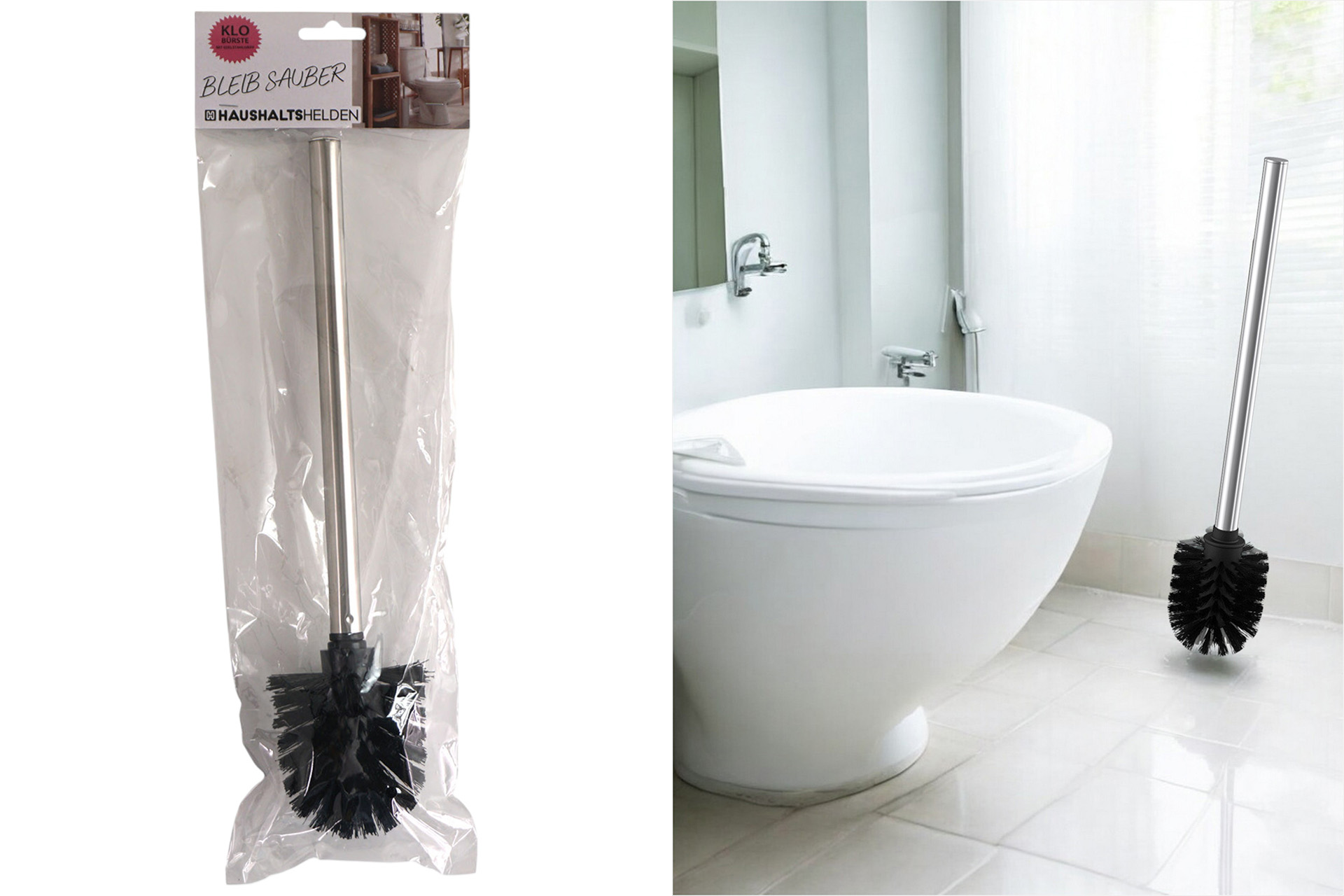WC-Bürste schwarz mit Edelstahl Griff
