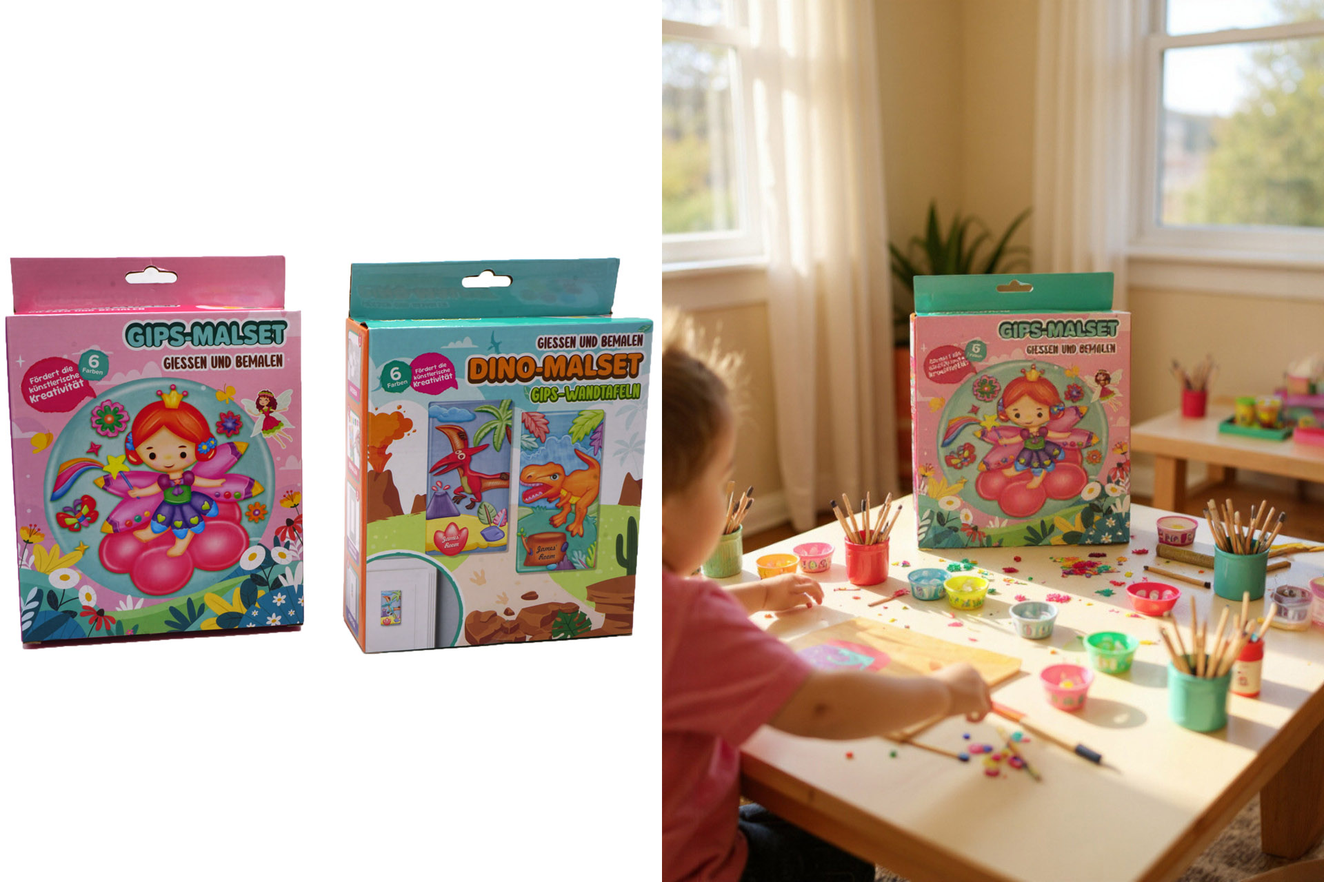 Gips DIY Malset "Fee & Dino", 10 tlg., 2 Designs