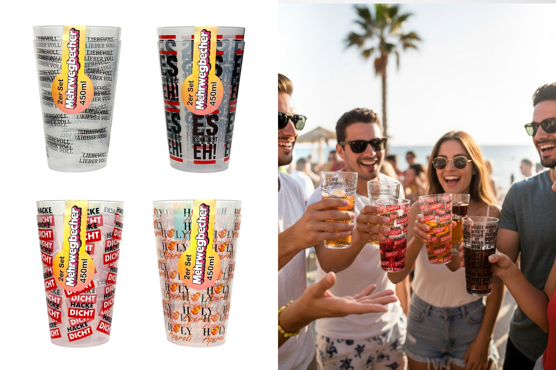 Trinkbecher "Sommer", 2er Set, 450ml, 4 Designs