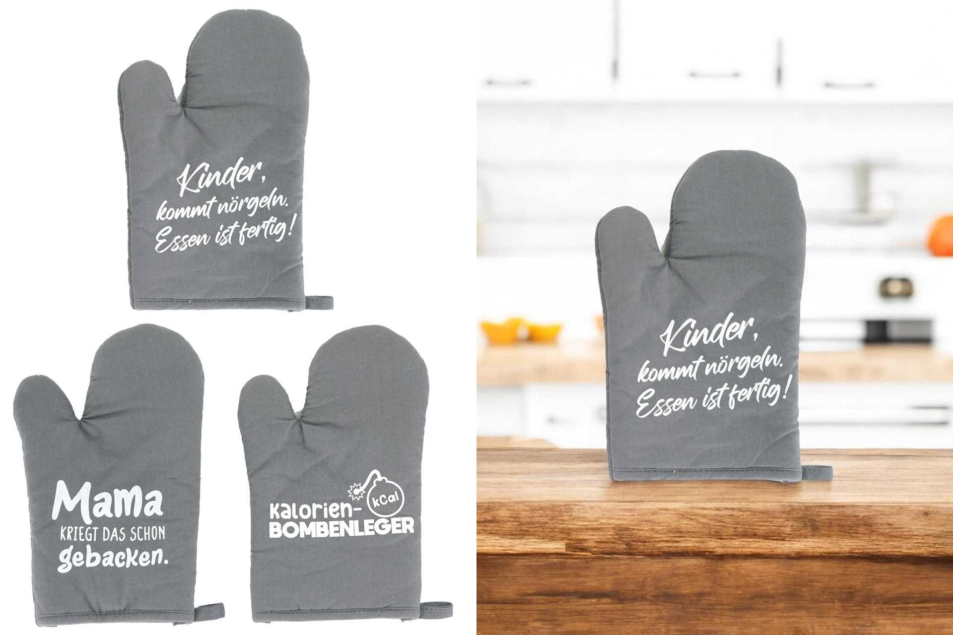 Topfhandschuh mit Sprüchen, 27x18x2,5cm, 3 Designs