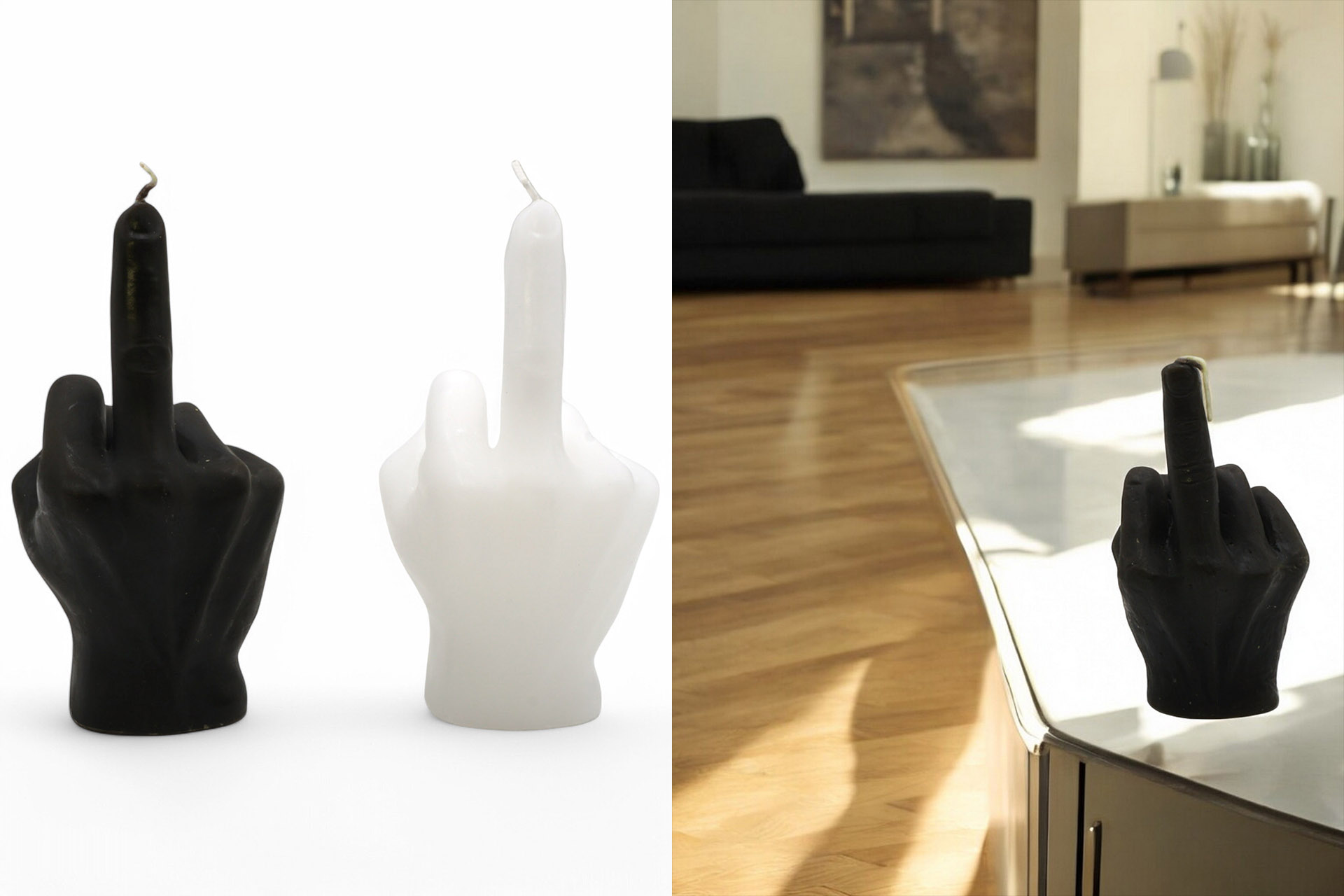 Kerze "Mittelfinger", 9x18cm, 2 Farben sortiert