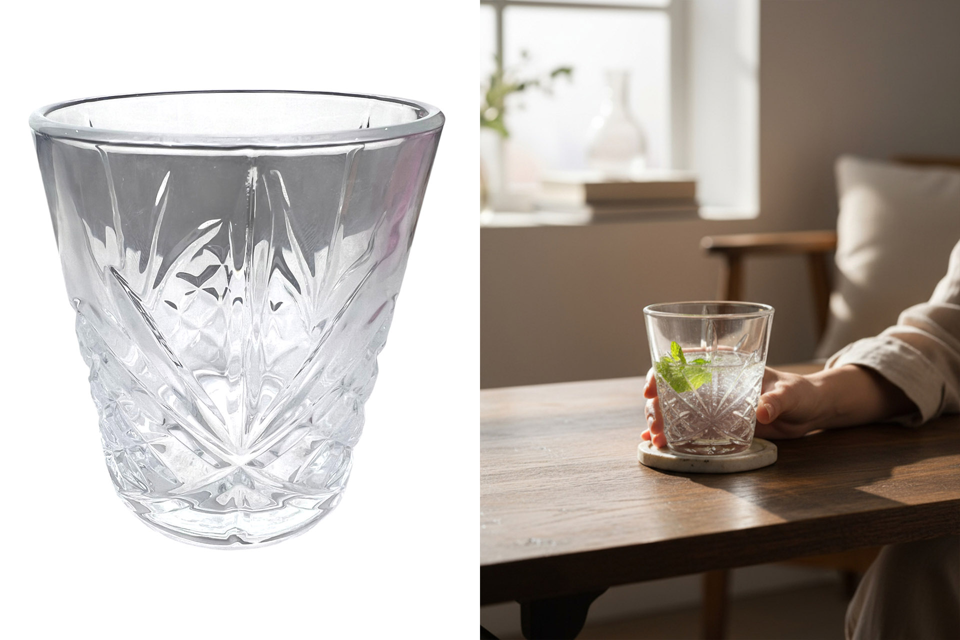 Trinkglas Kristall Deluxe "Lugano", 9x9x10cm, 300ml