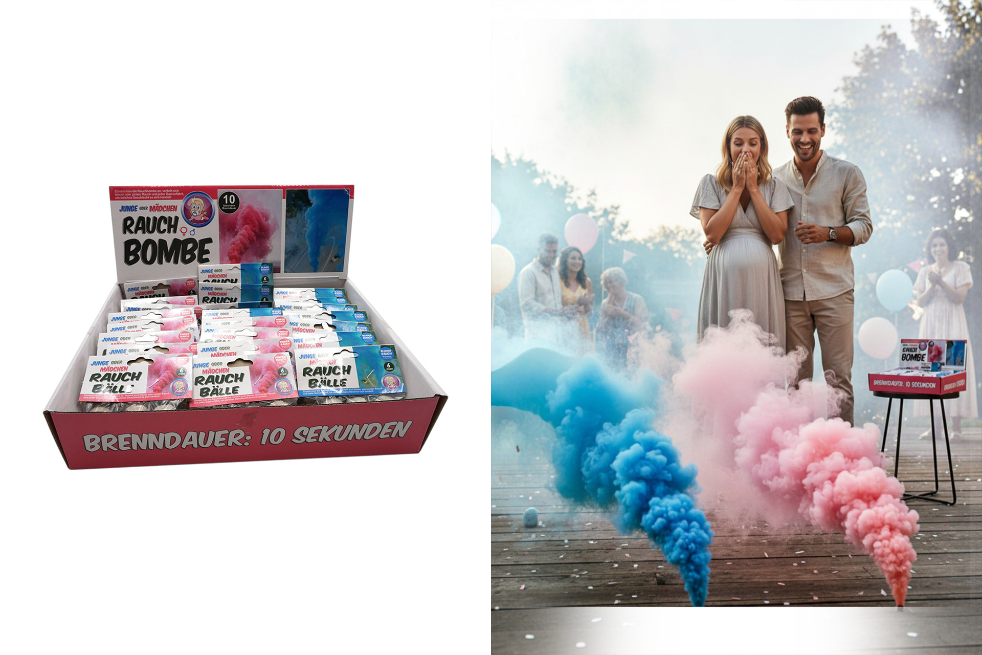 Rauchbombe 6er Set "BOY OR GIRL?" Brenndauer 10 Sek., sortiert, im Display