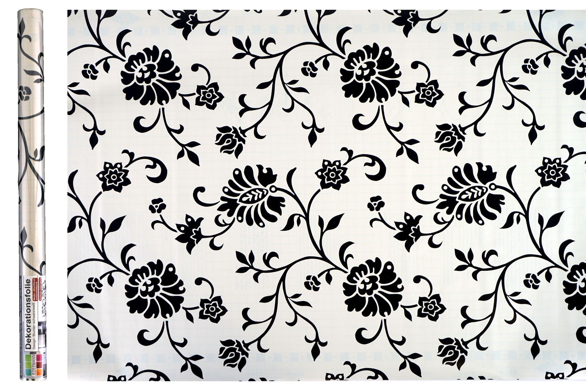 Dekofolie 200x45cm, Blumen schwarz/weiß