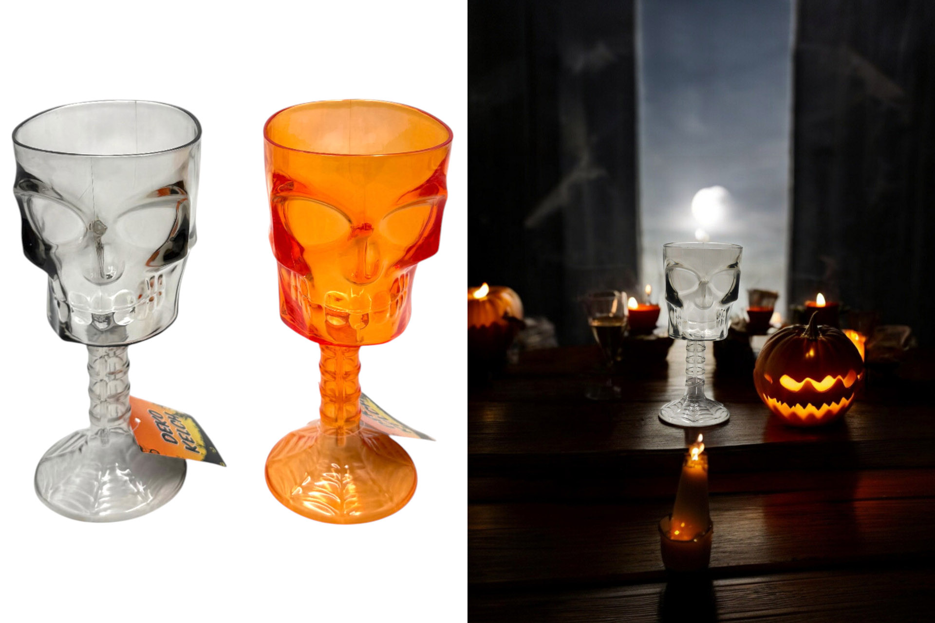 Halloween Kelch "Totenkopf", 250ml, 18,5x8x9cm, 2 Farben