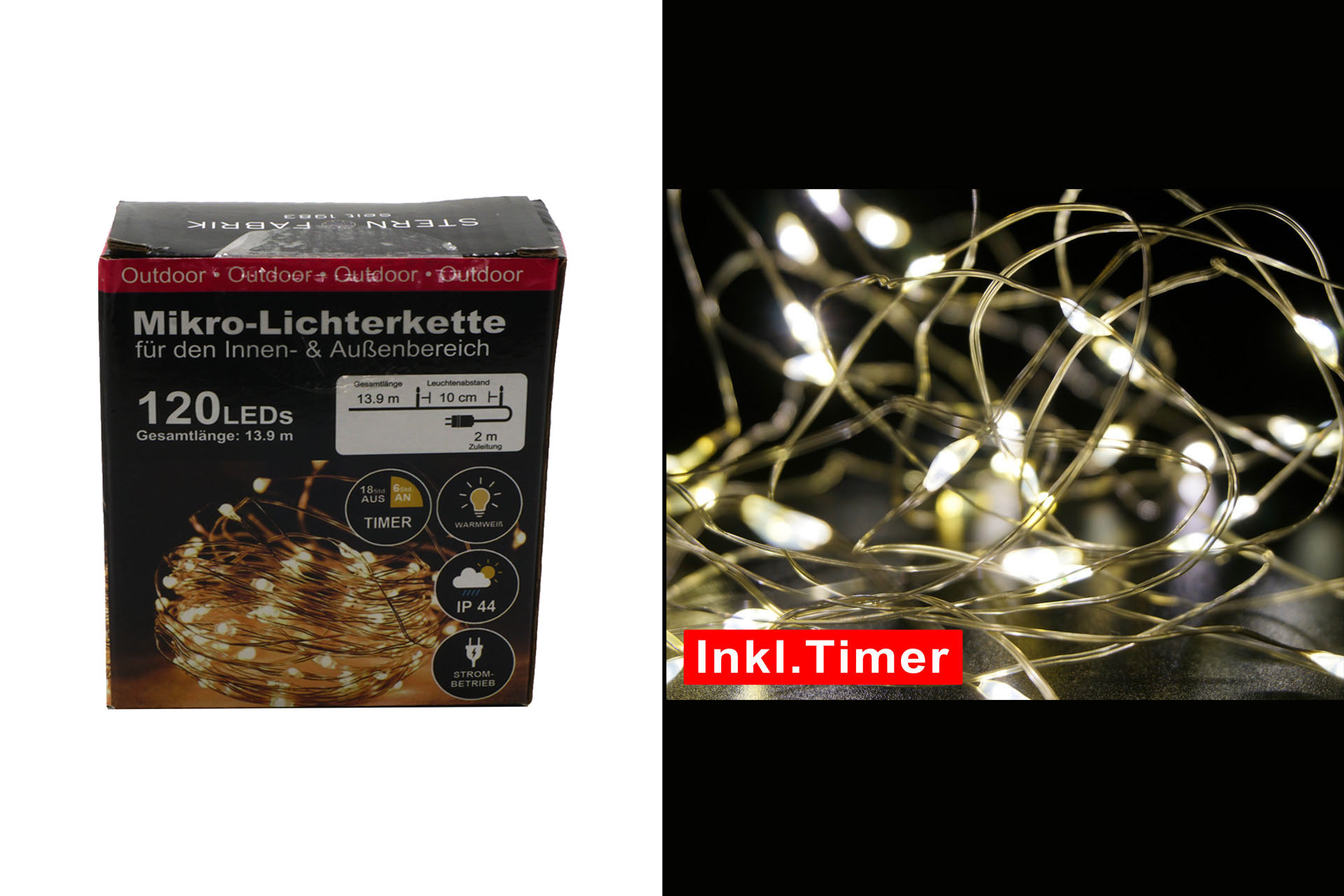 Micro-LED String lights basics with timer, 120 LEDs