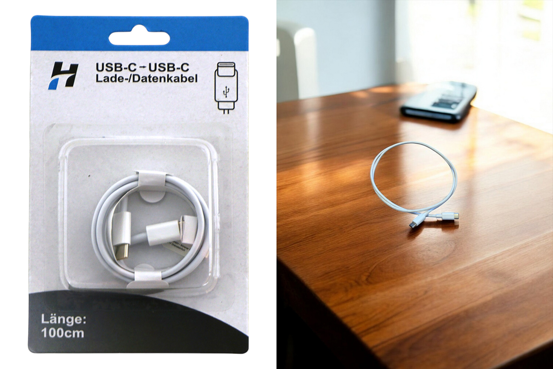 Lade-/Datenkabel "USB-C" mit USB-C Anschluss, 1m, weiß