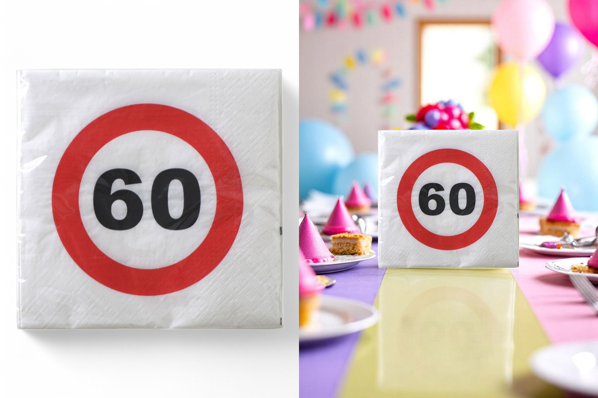 Servietten "Jubiläum 60" 33x33cm, ¼ Falz, 3-lagig, 20er Pack