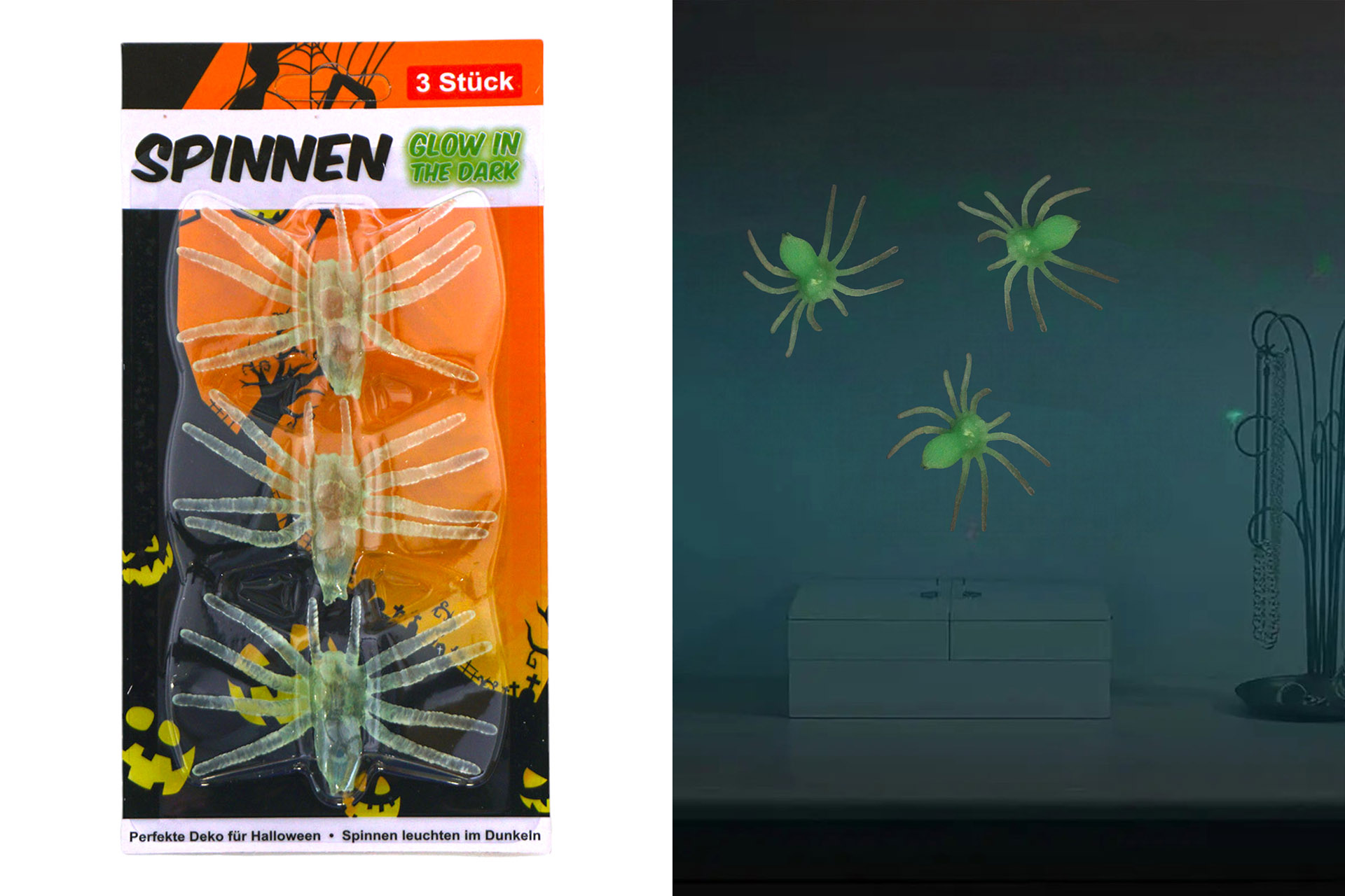 Glow in the dark" - spiders, set of 4, 5cm
