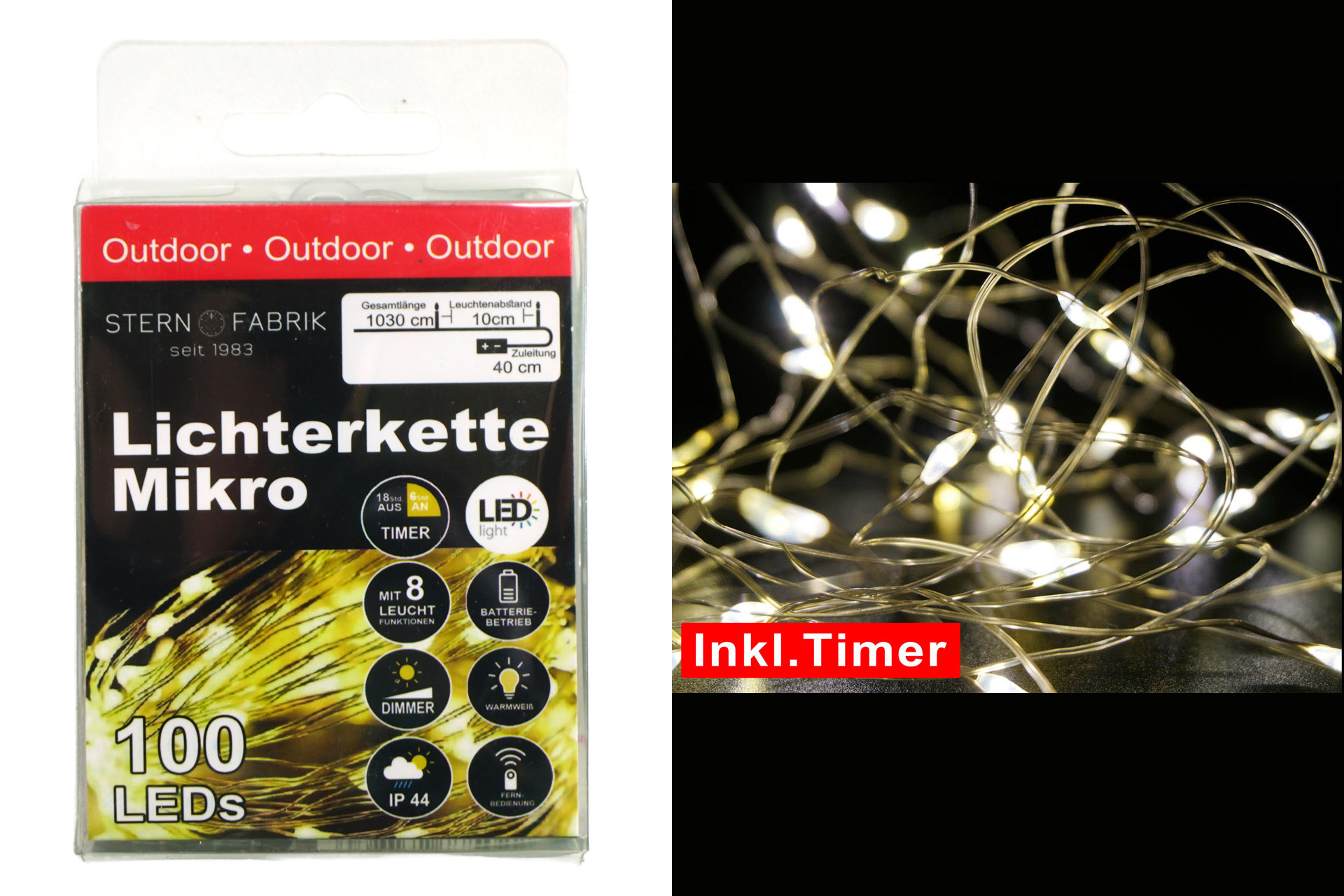 Lichterkette Basics LED Mikro, 100er In-/Outdoor mit Fernbedienung, mit Timer