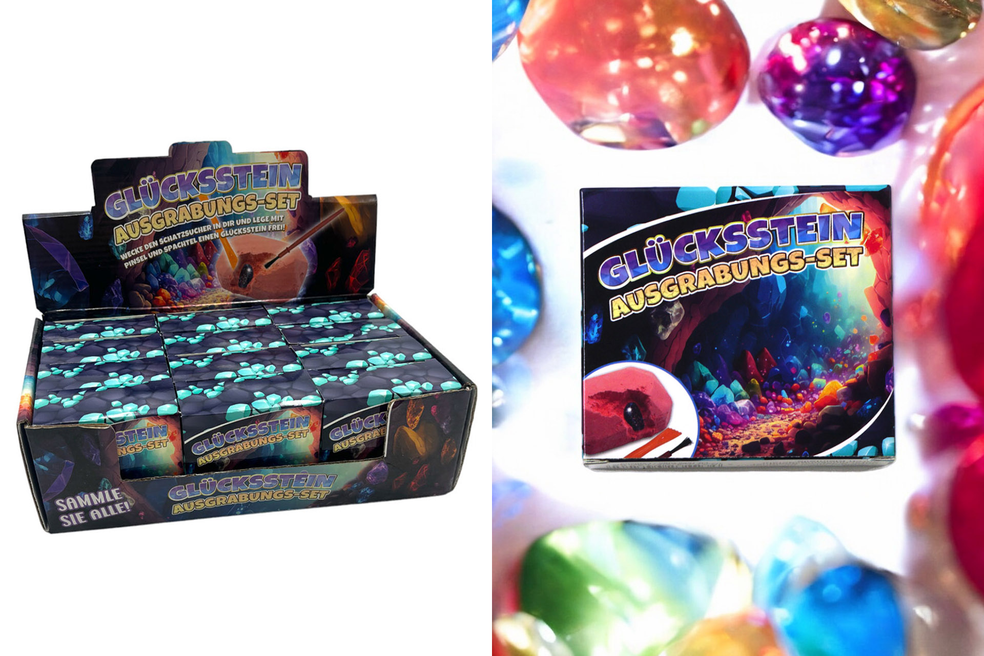 Ausgrabung Set "DIG IT" Glückssteine 8x5x2,5cm, 12fach sortiert, im Display