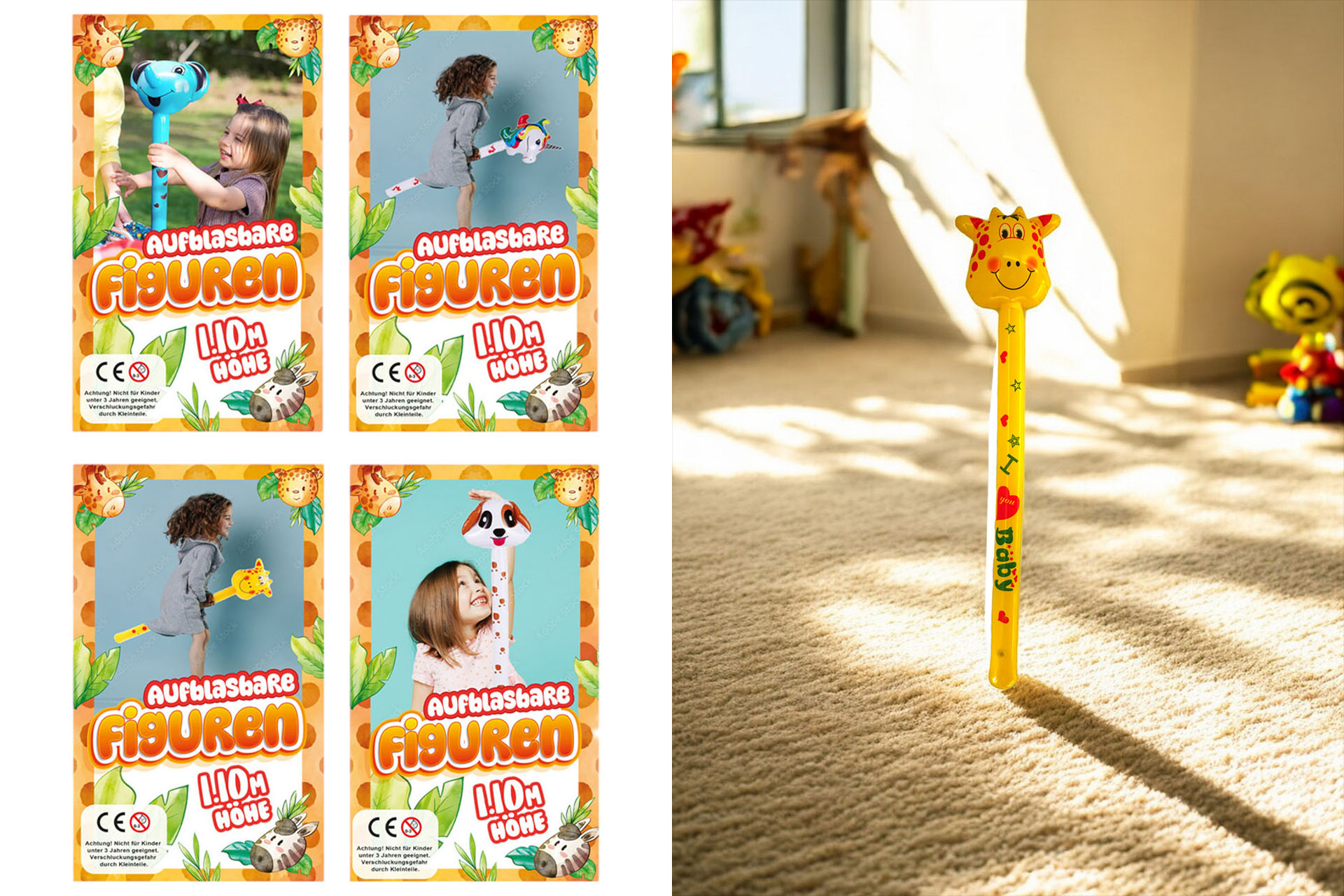 Aufblasbare Figuren, 110cm, 4 Designs sortiert