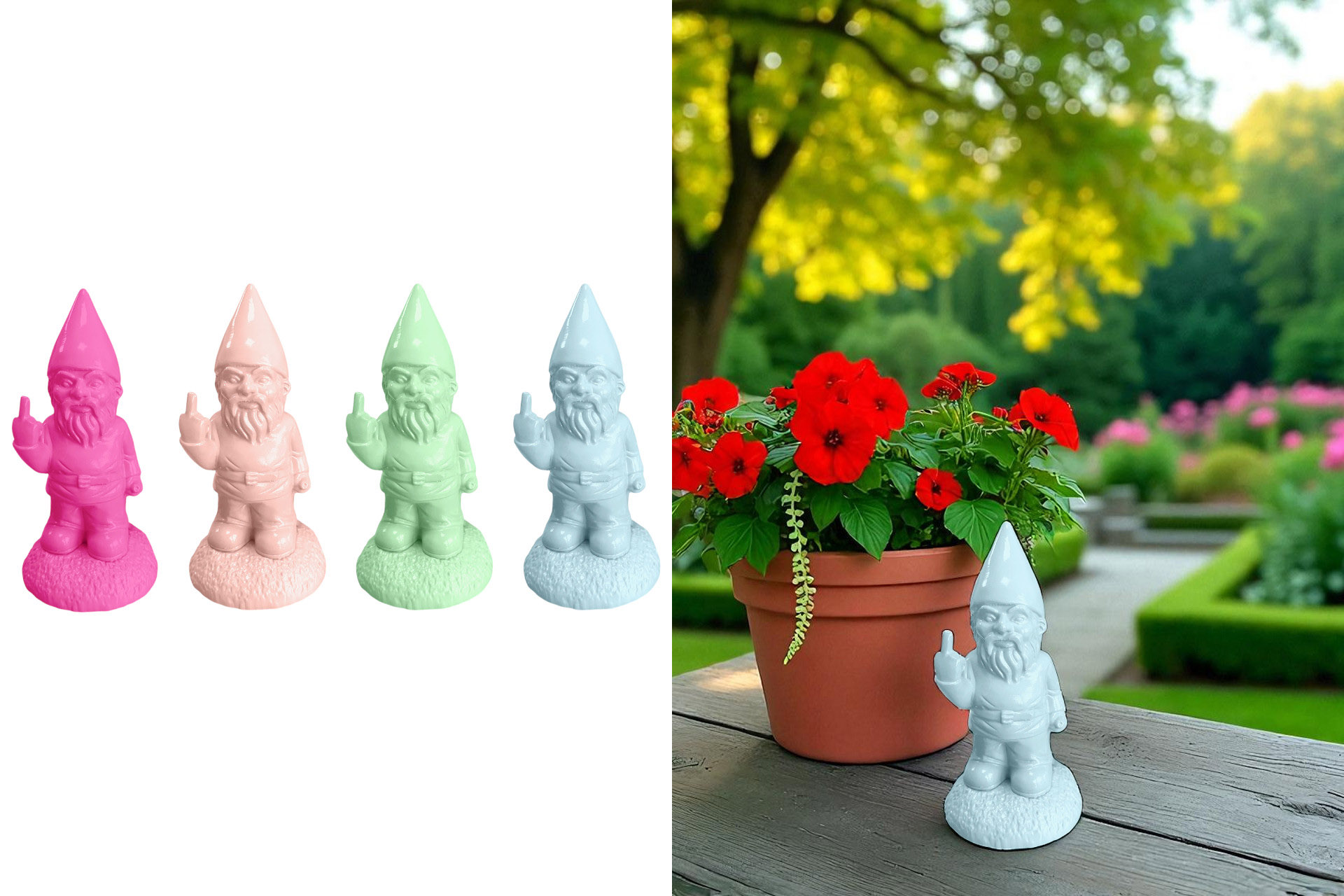 Gartenzwerg "Mittelfinger", 15x8x8cm, 4 Farben